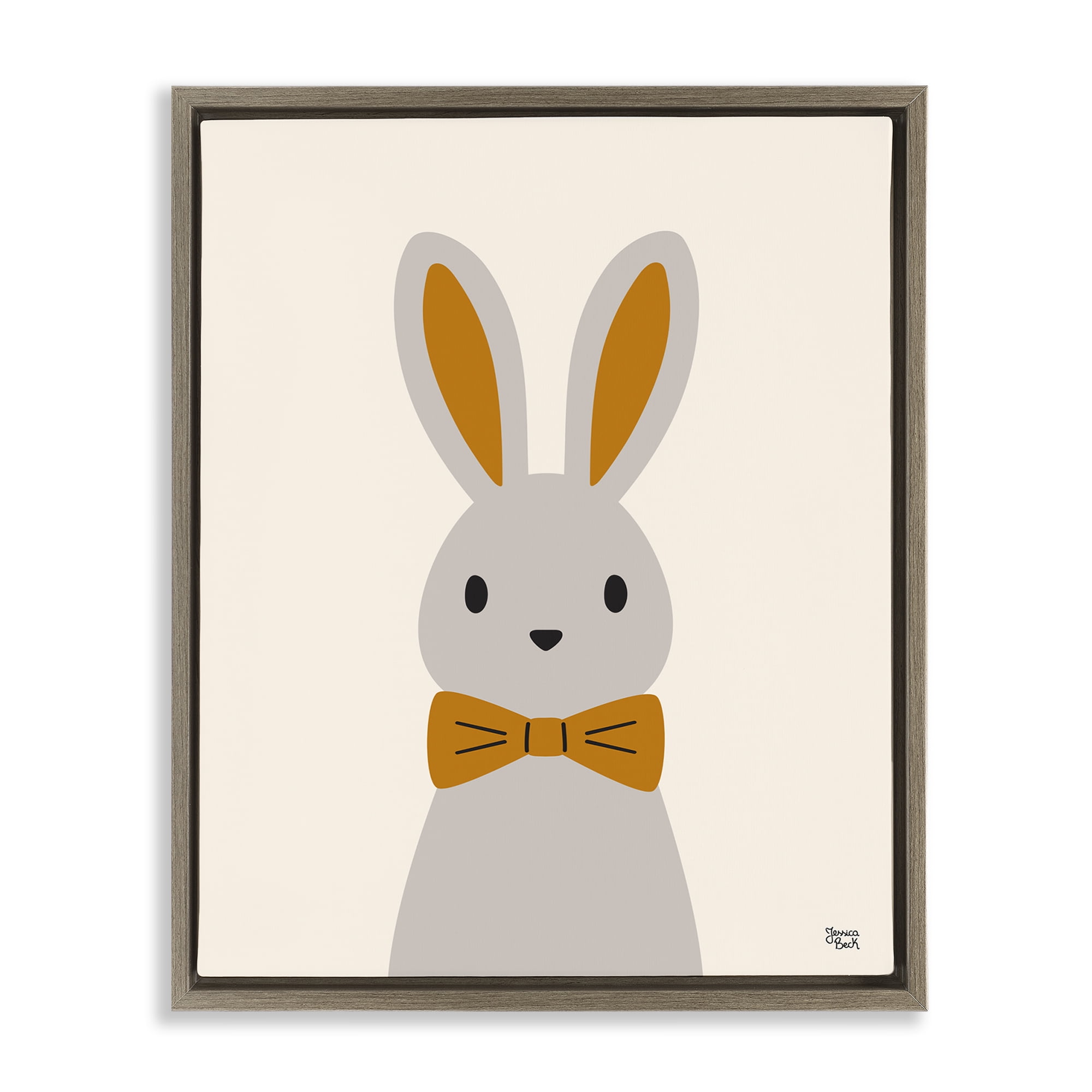 Stupell Industries Simple Rabbit with Bowtie Animals Painting Brown Floater Framed Canvas Art Print Wall Art, 25 x 31