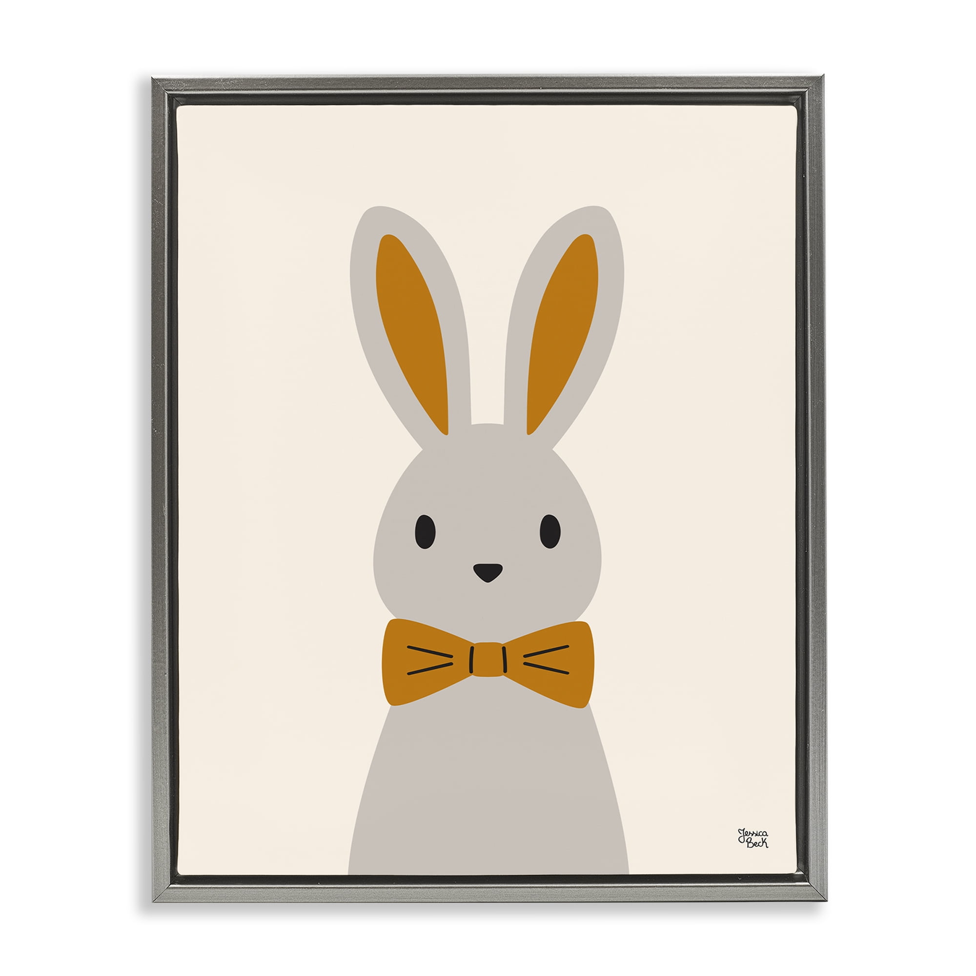 Stupell Industries Simple Rabbit with Bowtie Animals Painting Gray Floater Framed Canvas Art Print Wall Art, 25 x 31
