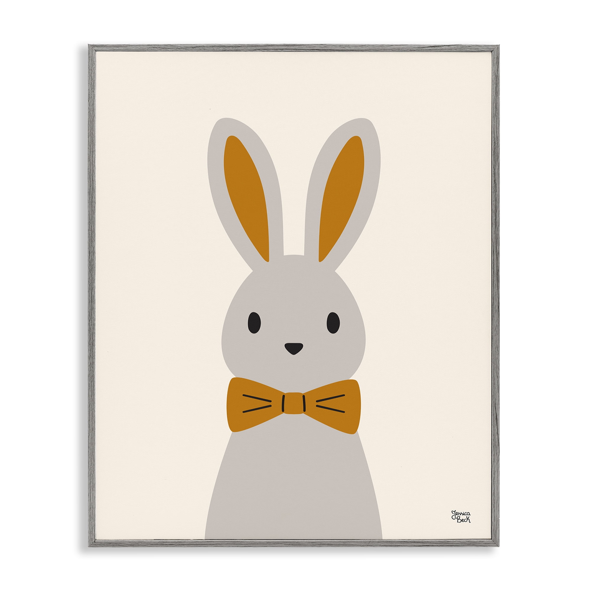 Stupell Industries Simple Rabbit with Bowtie Animals Painting Gray Framed Art Print Wall Art, 11 x 14