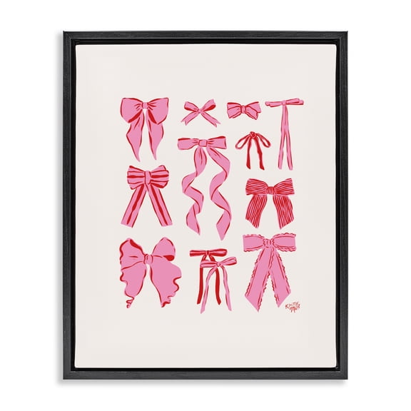 Stupell Industries Simple Red And Pink Bows Black Framed Floater Canvas Wall Art design by Krissy Mast, 21 x 17