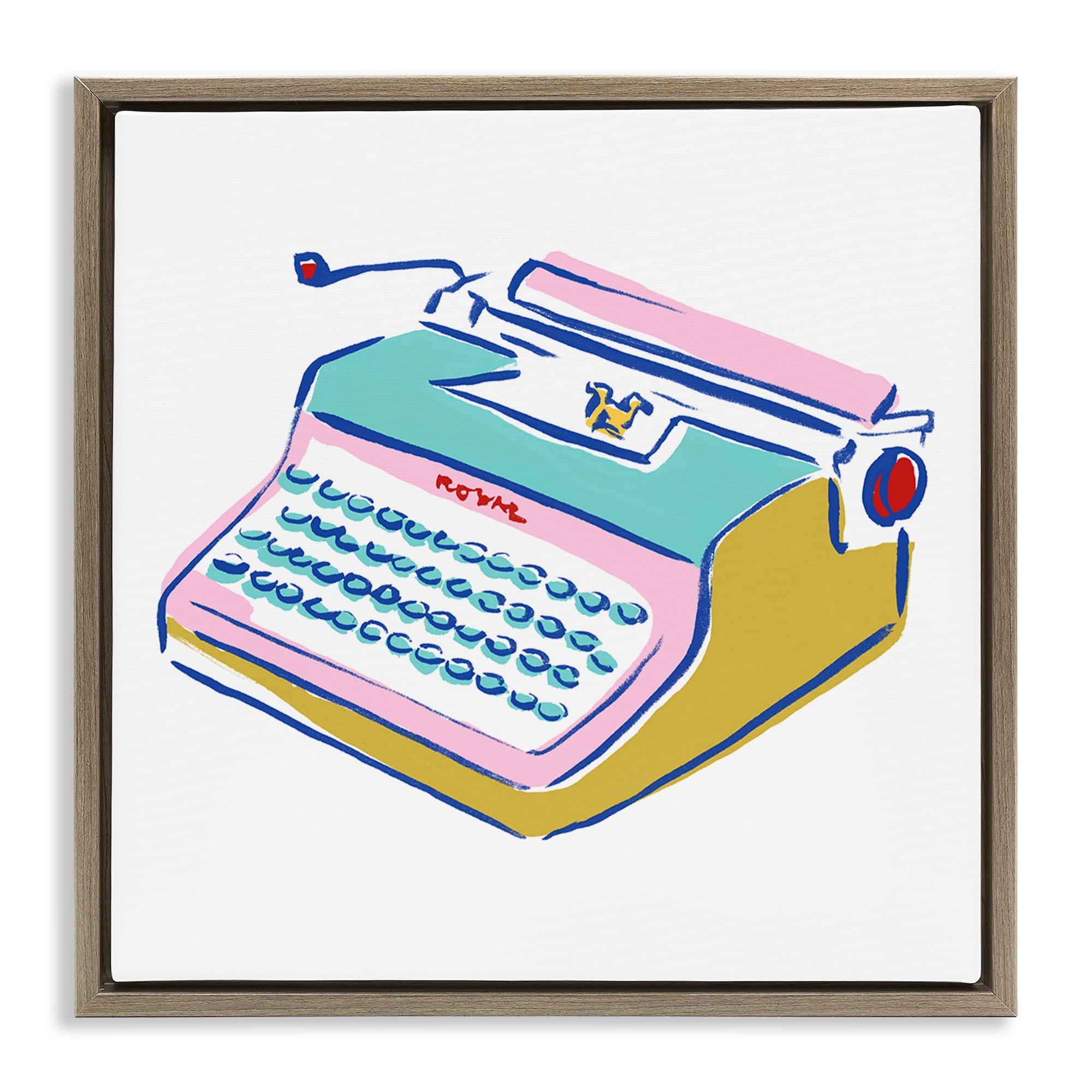 Stupell Industries Simple Retro Typewriter Novelty Painting Brown Floater Framed Art Print Wall Art, 25 x 25