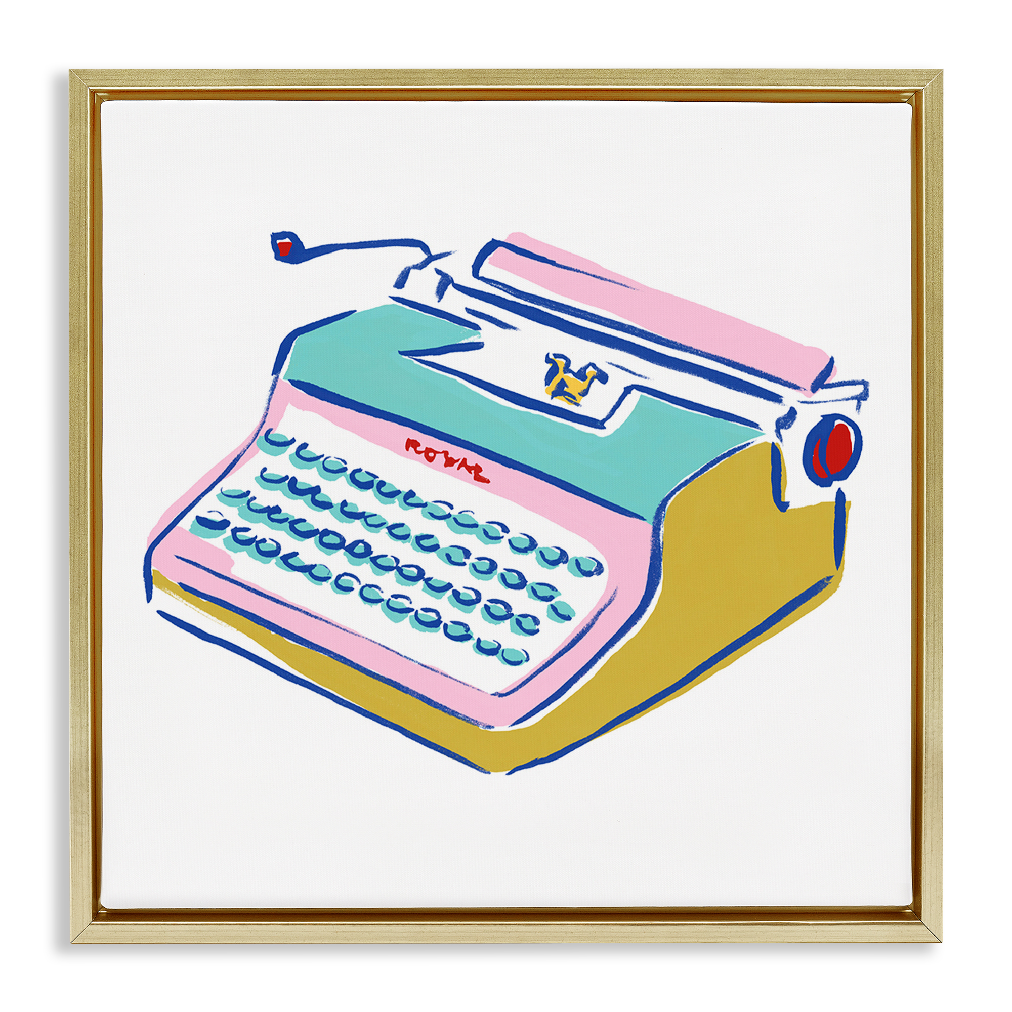 Stupell Industries Simple Retro Typewriter Novelty Painting Gold Floater Framed Art Print Wall Art, 25 x 25
