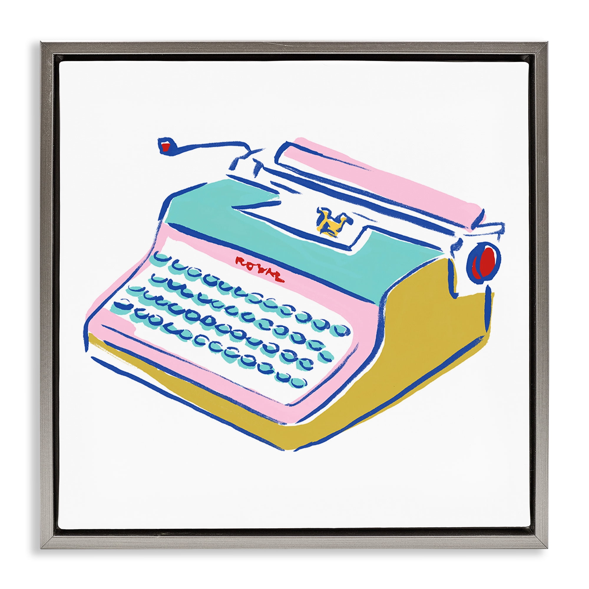 Stupell Industries Simple Retro Typewriter Novelty Painting Gray Floater Framed Art Print Wall Art, 18 x 18
