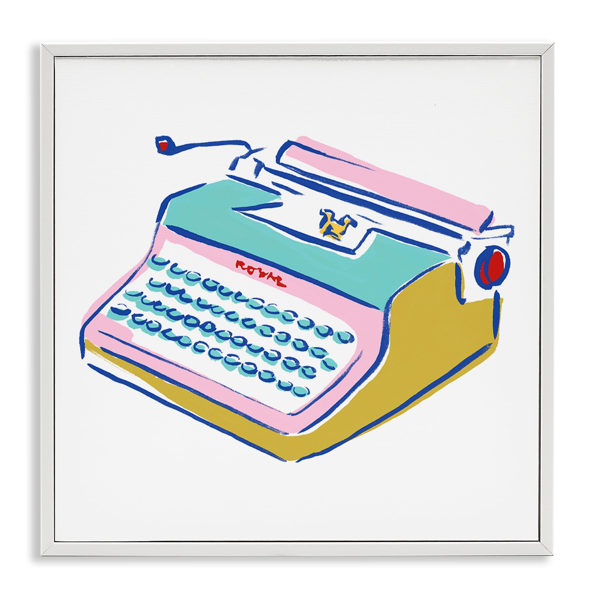 Stupell Industries Simple Retro Typewriter Novelty Painting White Framed Art Print Wall Art, 12 x 12
