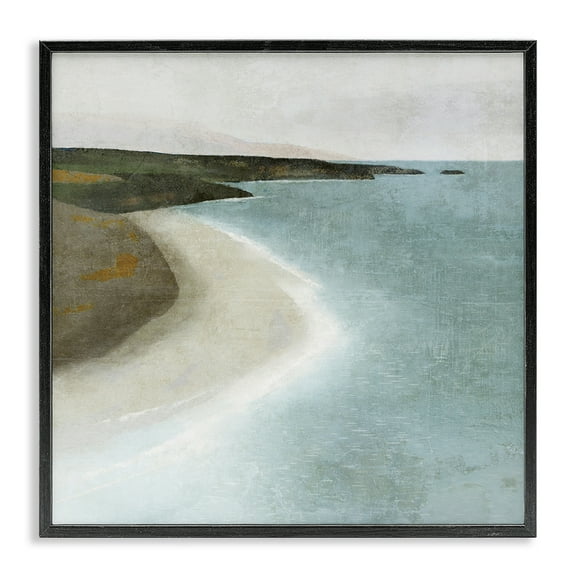 Stupell Industries Simple Serene Coastline Landscape Painting Black Framed Art Print Wall Art, 12 x 12
