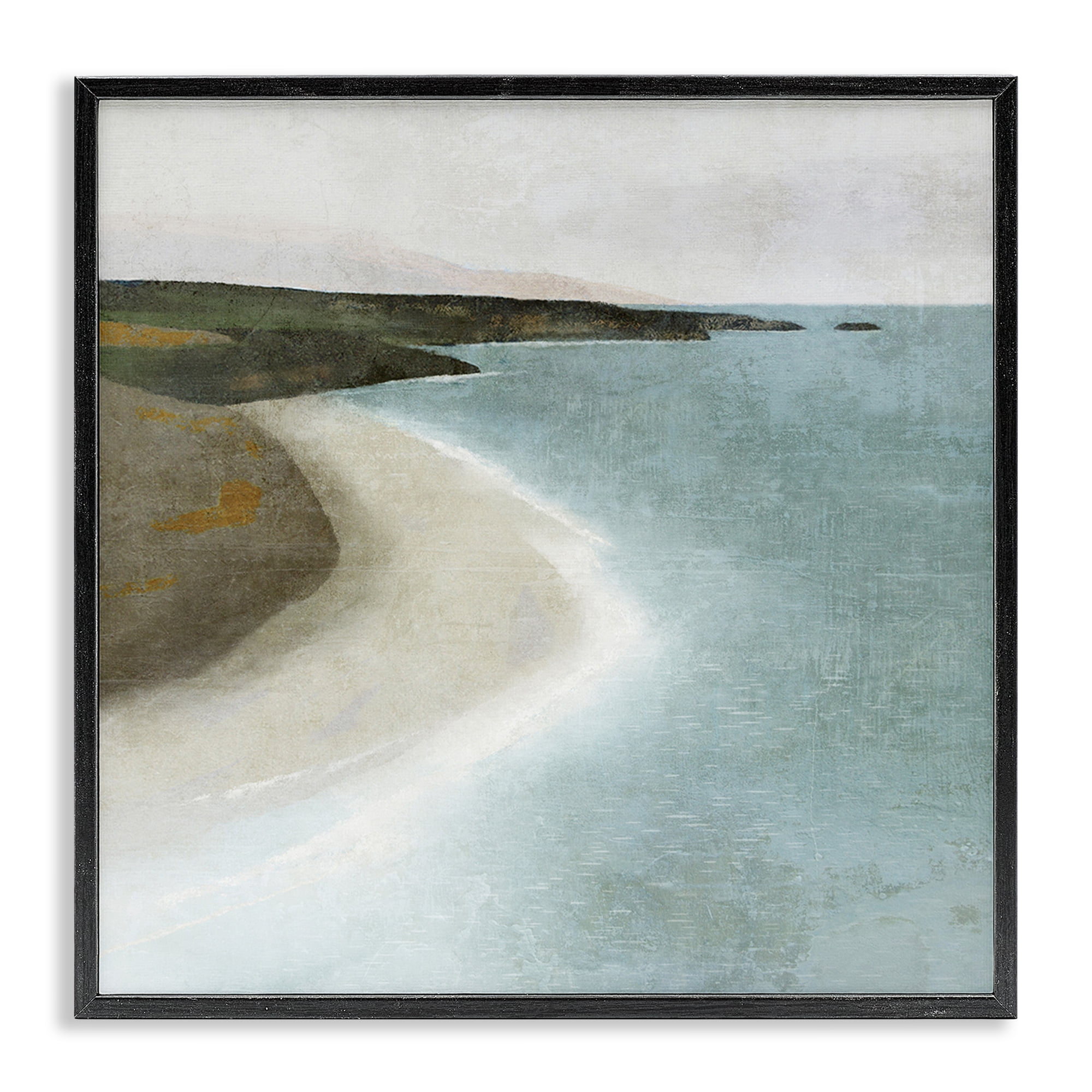 Stupell Industries Simple Serene Coastline Landscape Painting Black Framed Art Print Wall Art, 24 x 24