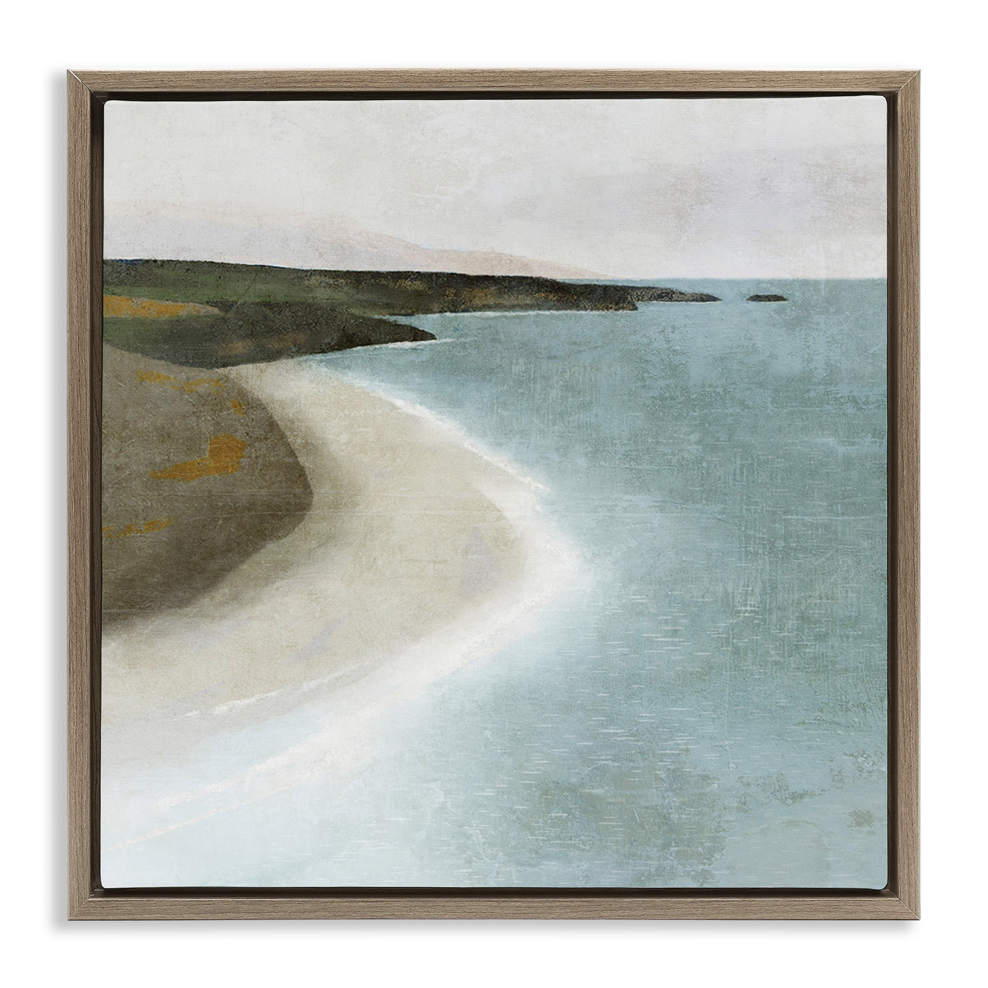 Stupell Industries Simple Serene Coastline Landscape Painting Brown Floater Framed Canvas Art Print Wall Art, 25 x 25