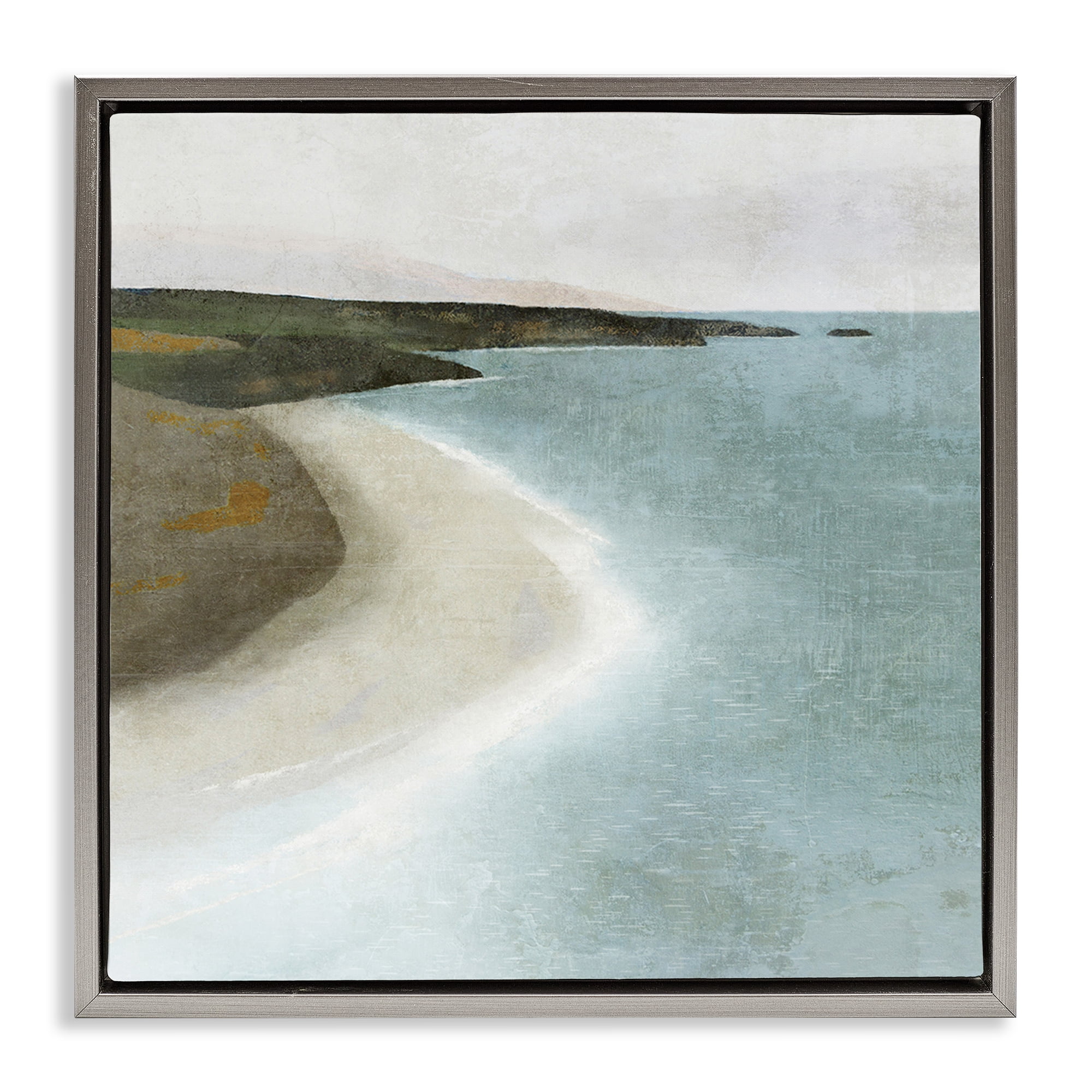 Stupell Industries Simple Serene Coastline Landscape Painting Gray Floater Framed Canvas Art Print Wall Art, 25 x 25