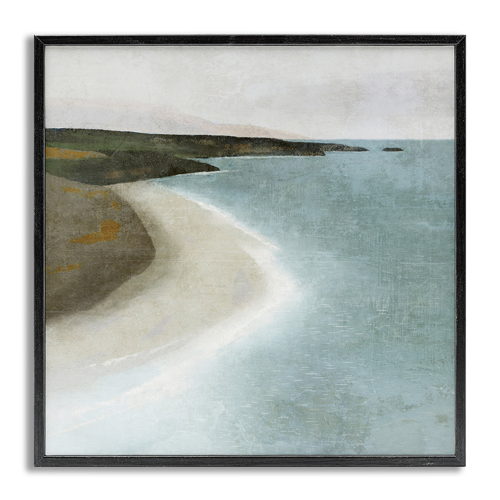 Stupell Industries Simple Serene Coastline Landscape Painting Gray Framed Art Print Wall Art, 24 x 24