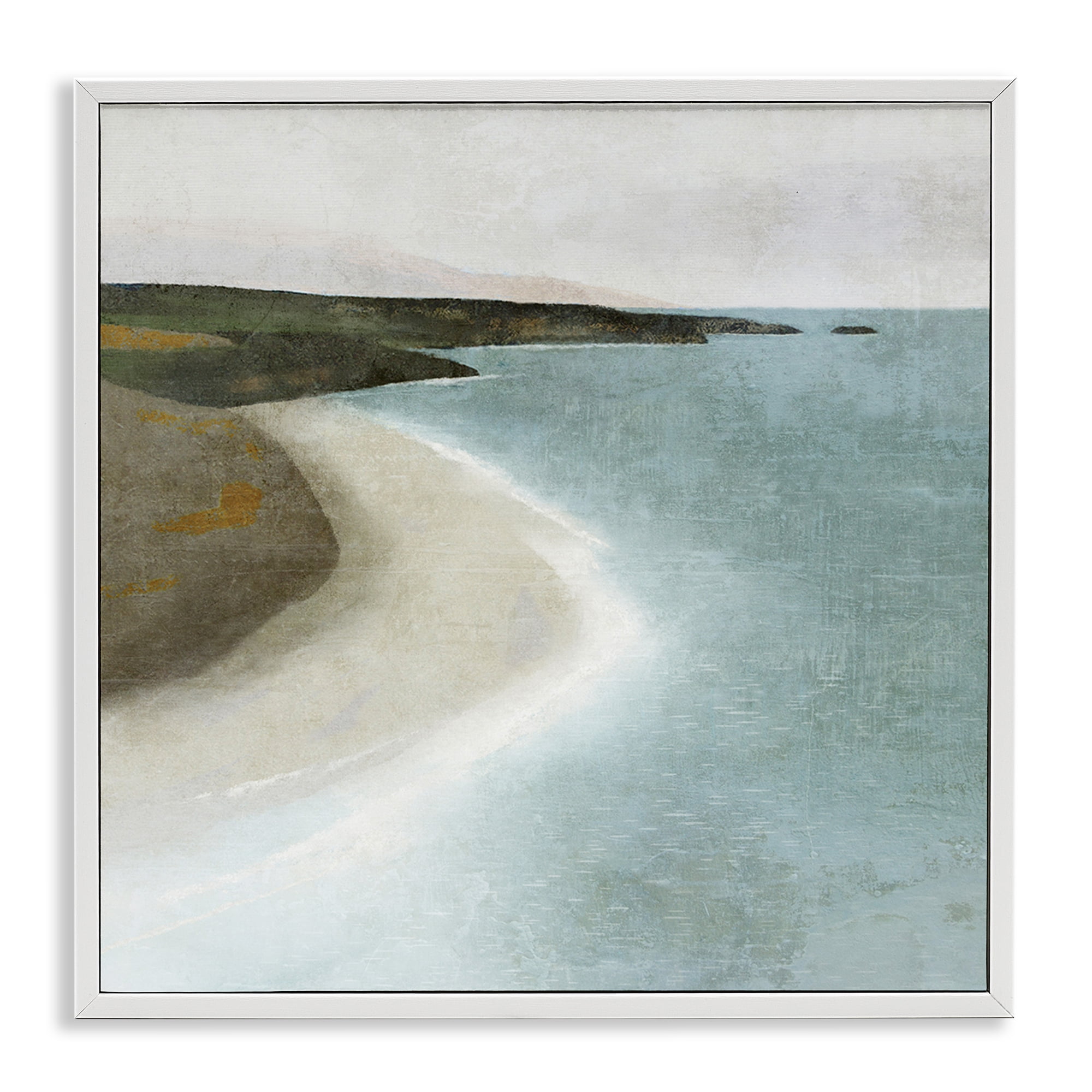 Stupell Industries Simple Serene Coastline Landscape Painting White Framed Art Print Wall Art, 17 x 17