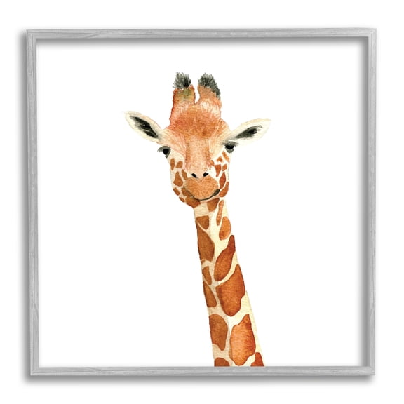 Stupell Industries Simple Smiling Giraffe Head Animal Portrait Framed Wall Art, 17 x 17, Design by Amanda Houston