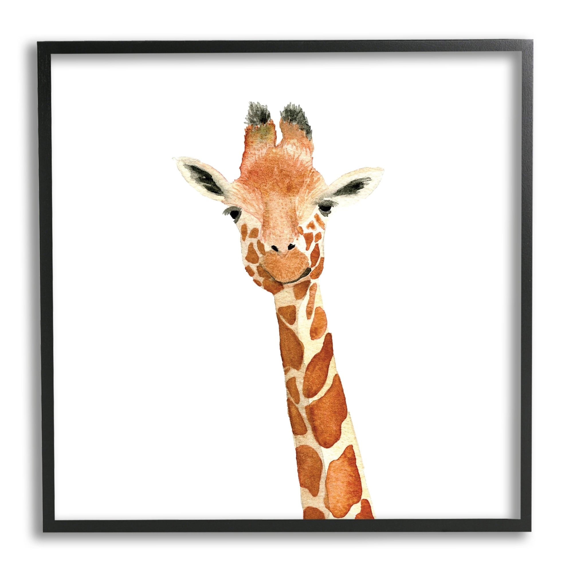 Stupell Industries Simple Smiling Giraffe Head Animal Portrait Framed Wall Art, 24 x 24, Design by Amanda Houston
