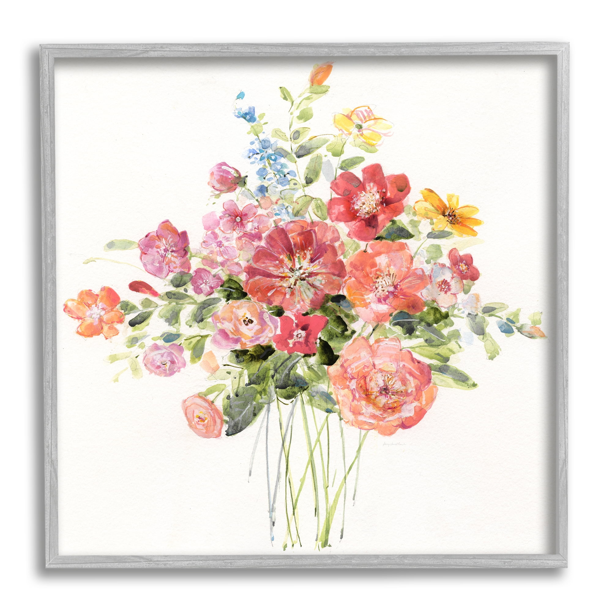Stupell Industries Simple Spring Blossoms Botanical & Floral Painting Gray Framed Art Print Wall Art, 17 x 17