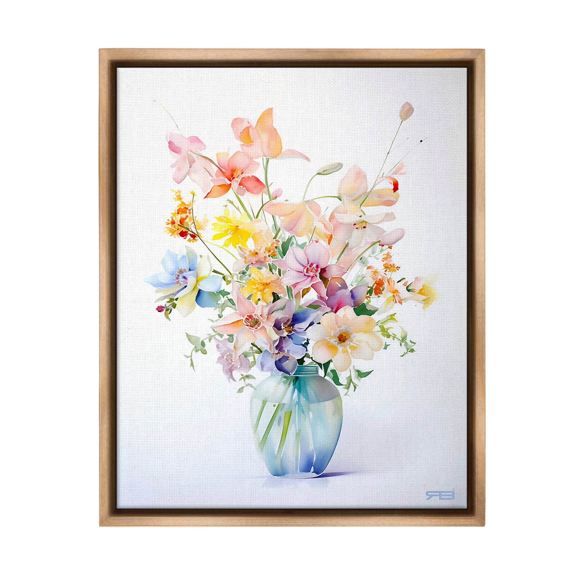Stupell Industries Simple Spring Florals Botanical & Floral Painting Brown Floater Framed Canvas Art Print Wall Art, 25 x 31