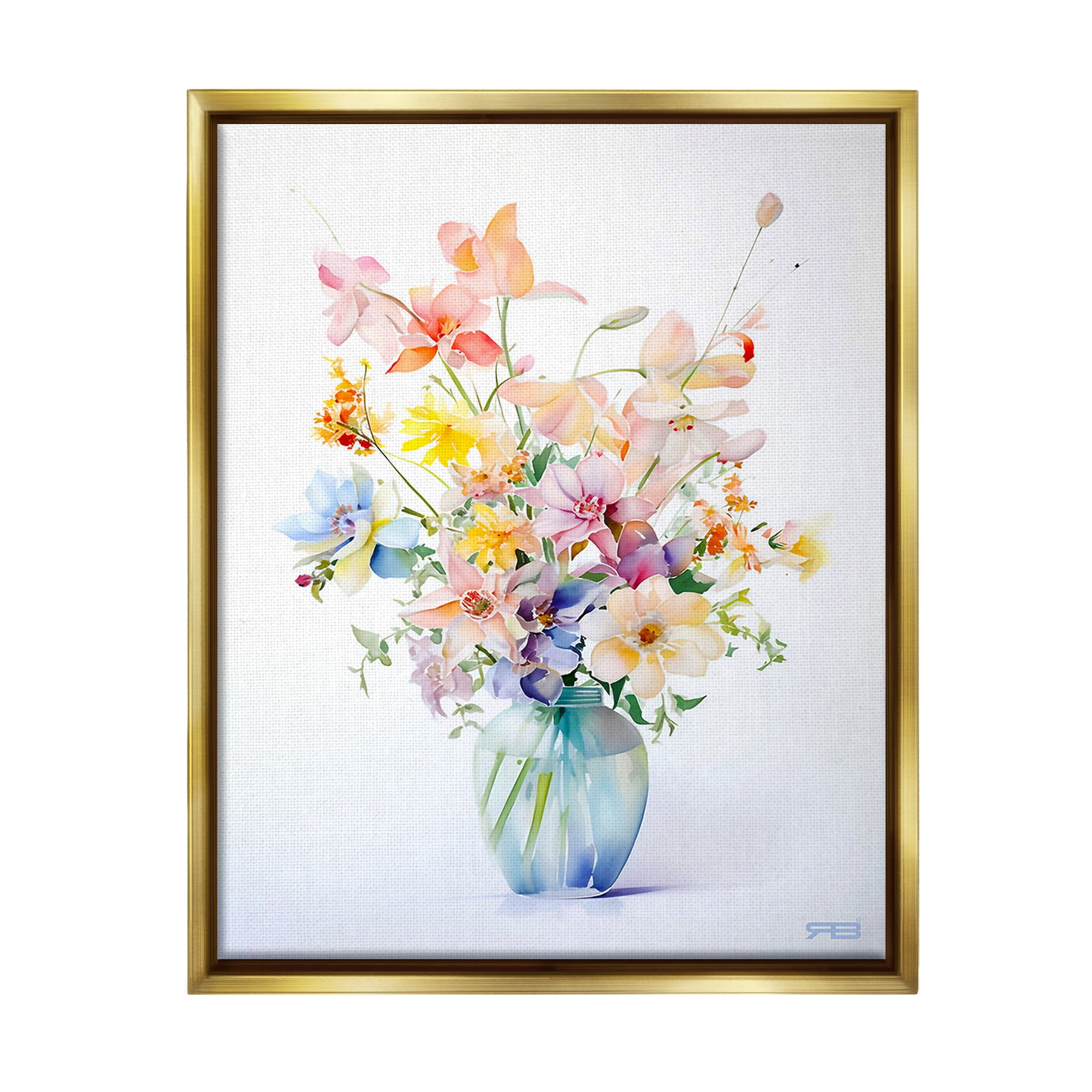 Stupell Industries Simple Spring Florals Botanical & Floral Painting Gold Floater Framed Canvas Art Print Wall Art, 25 x 31