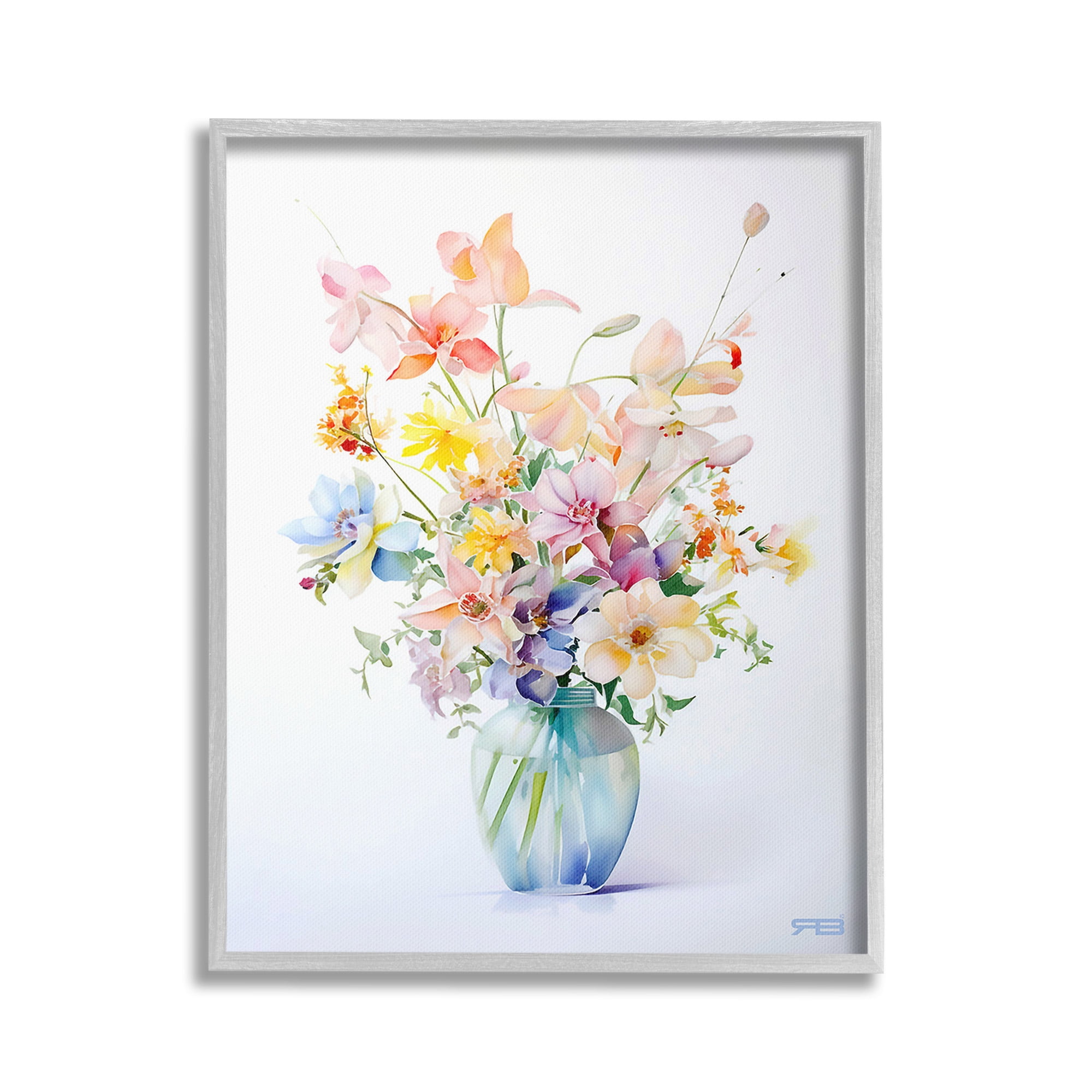 Stupell Industries Simple Spring Florals Botanical & Floral Painting Gray Framed Art Print Wall Art, 24 x 30