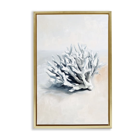Stupell Industries Simple Staghorn Coral Animals Painting Gold Floater Framed Canvas Art Print Wall Art, 17 x 25