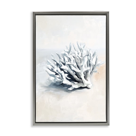 Stupell Industries Simple Staghorn Coral Animals Painting Gray Floater Framed Canvas Art Print Wall Art, 17 x 25