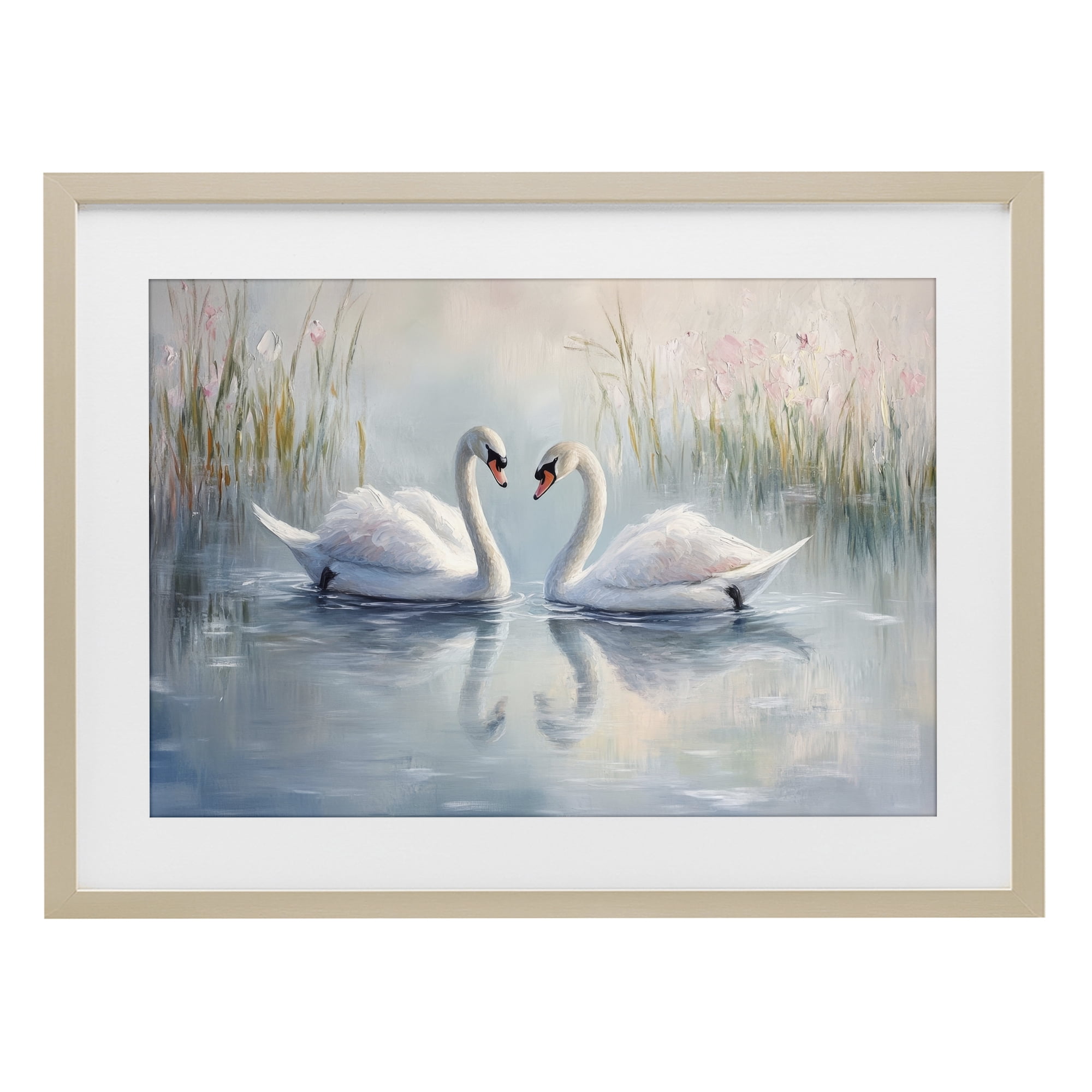 Stupell Industries Simple Swan Reflections Birch Framed Print Under Glass, design by Petal Prints Design