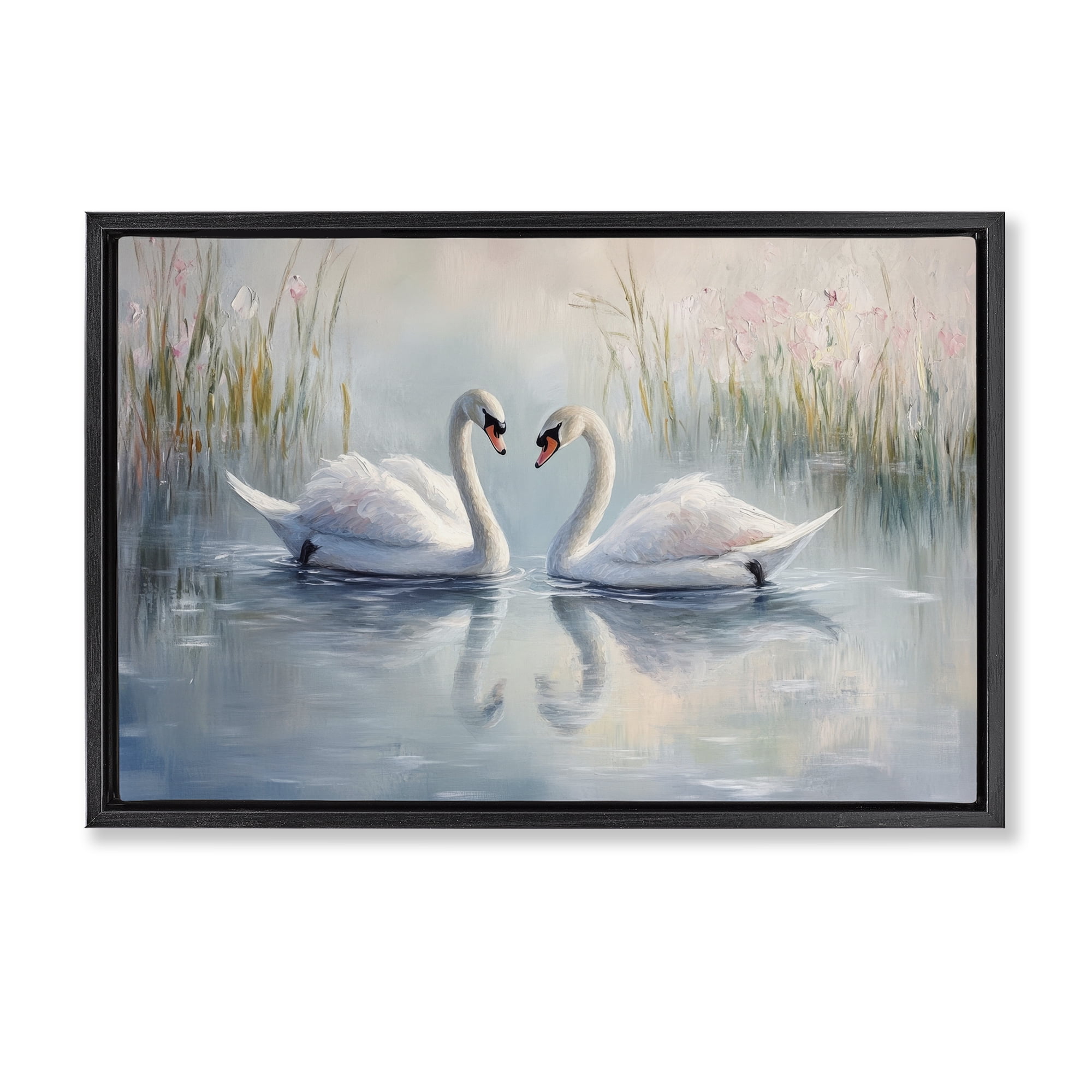 Stupell Industries Simple Swan Reflections Black Framed Floater Canvas Wall Art, design by Petal Prints Design