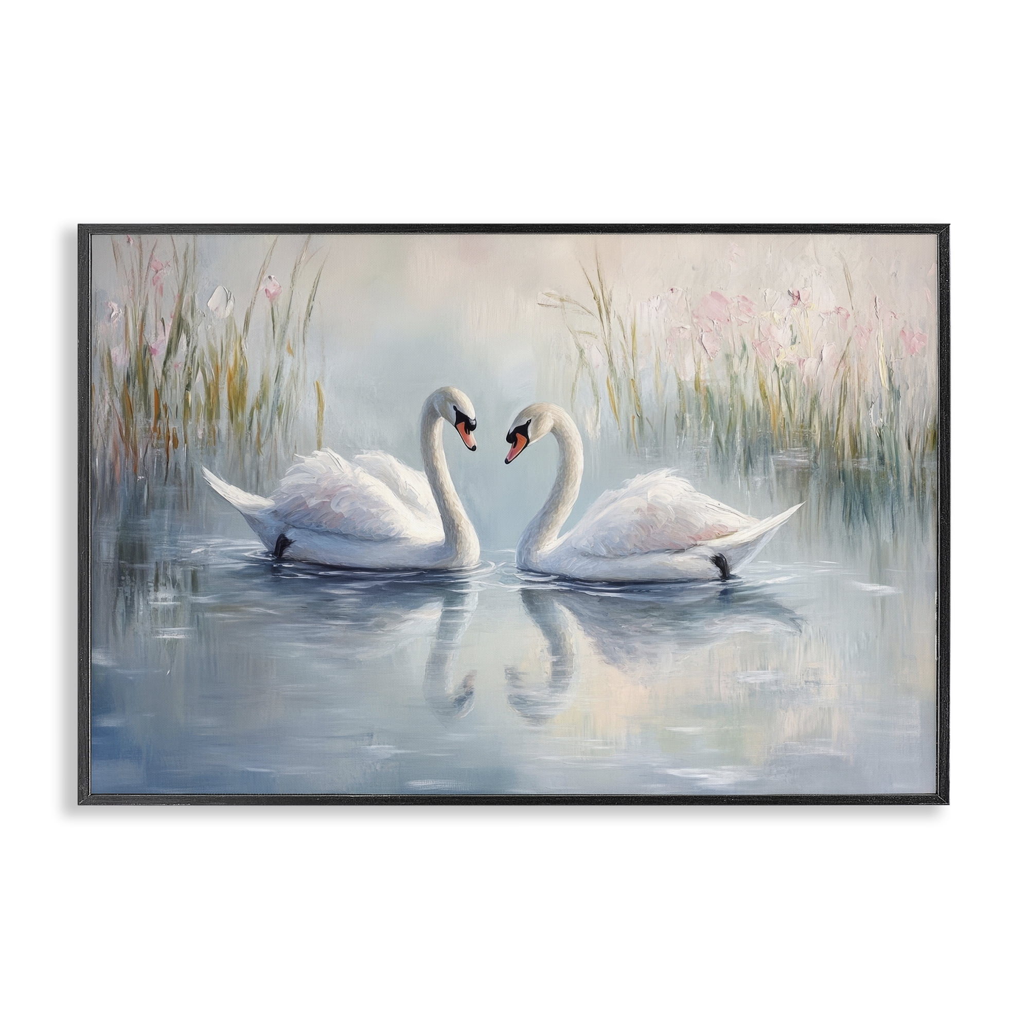 Stupell Industries Simple Swan Reflections Black Framed Giclee Art, design by Petal Prints Design