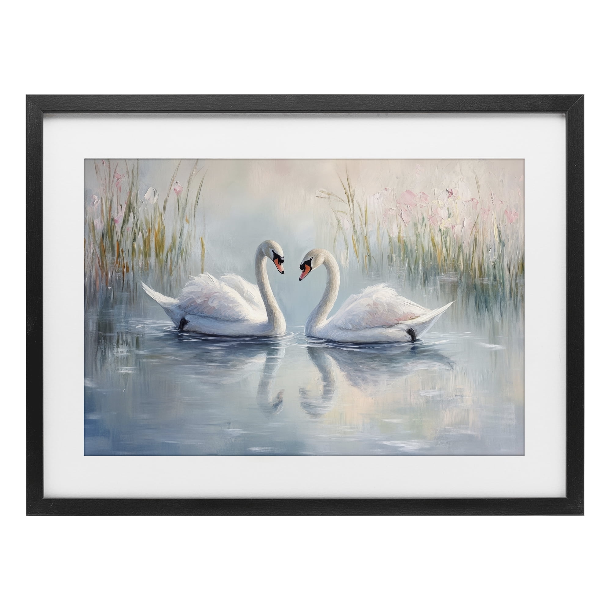 Stupell Industries Simple Swan Reflections Black Framed Print Under Glass, design by Petal Prints Design