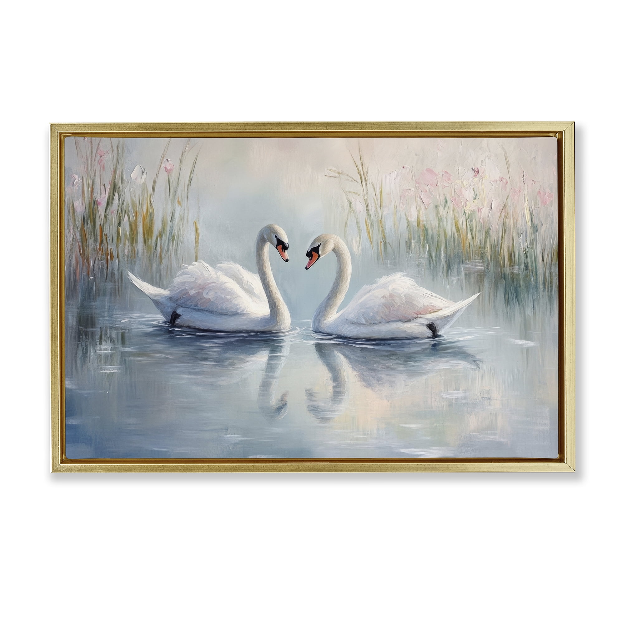 Stupell Industries Simple Swan Reflections Gold Framed Floater Canvas Wall Art, design by Petal Prints Design