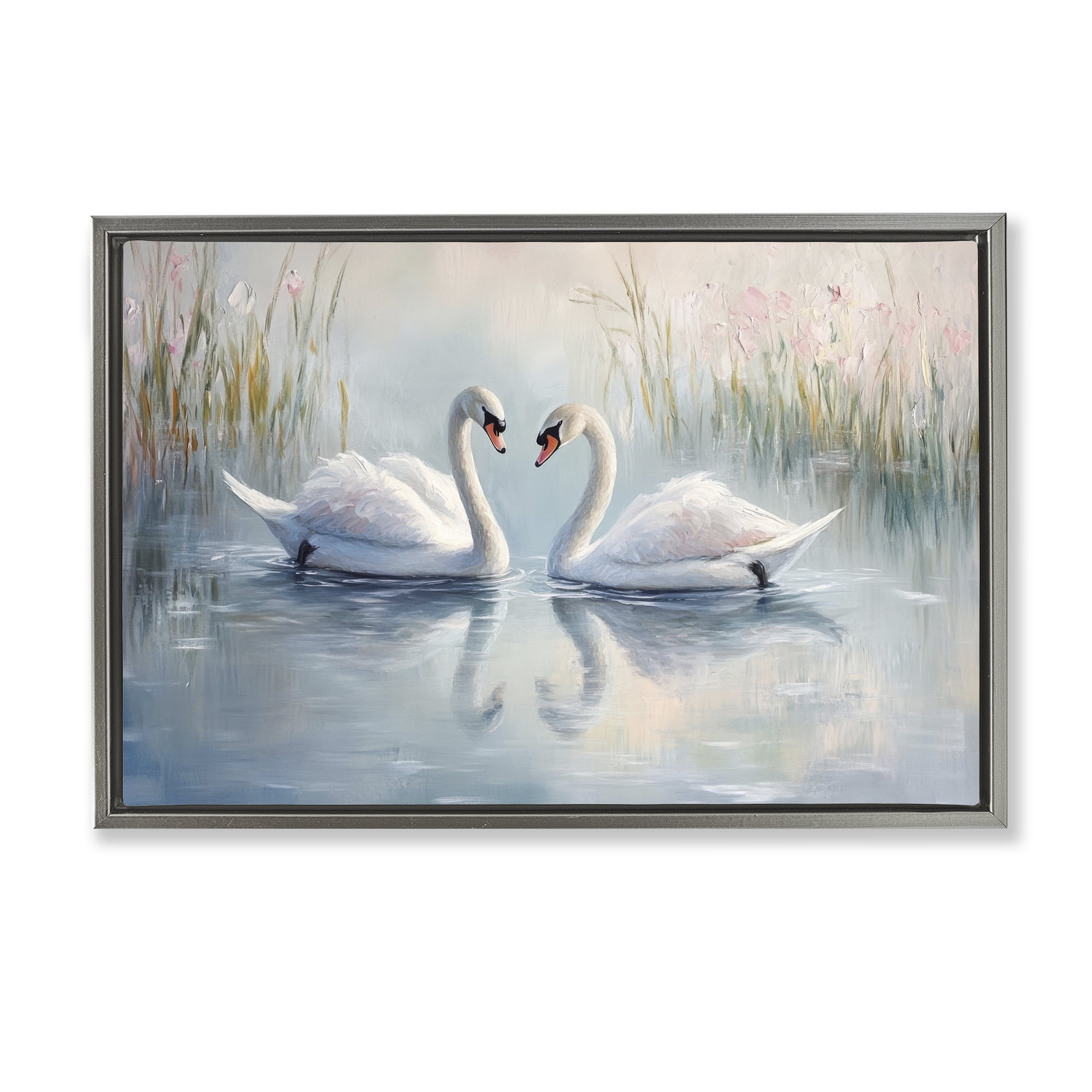 Stupell Industries Simple Swan Reflections Gray Framed Floater Canvas Wall Art, design by Petal Prints Design