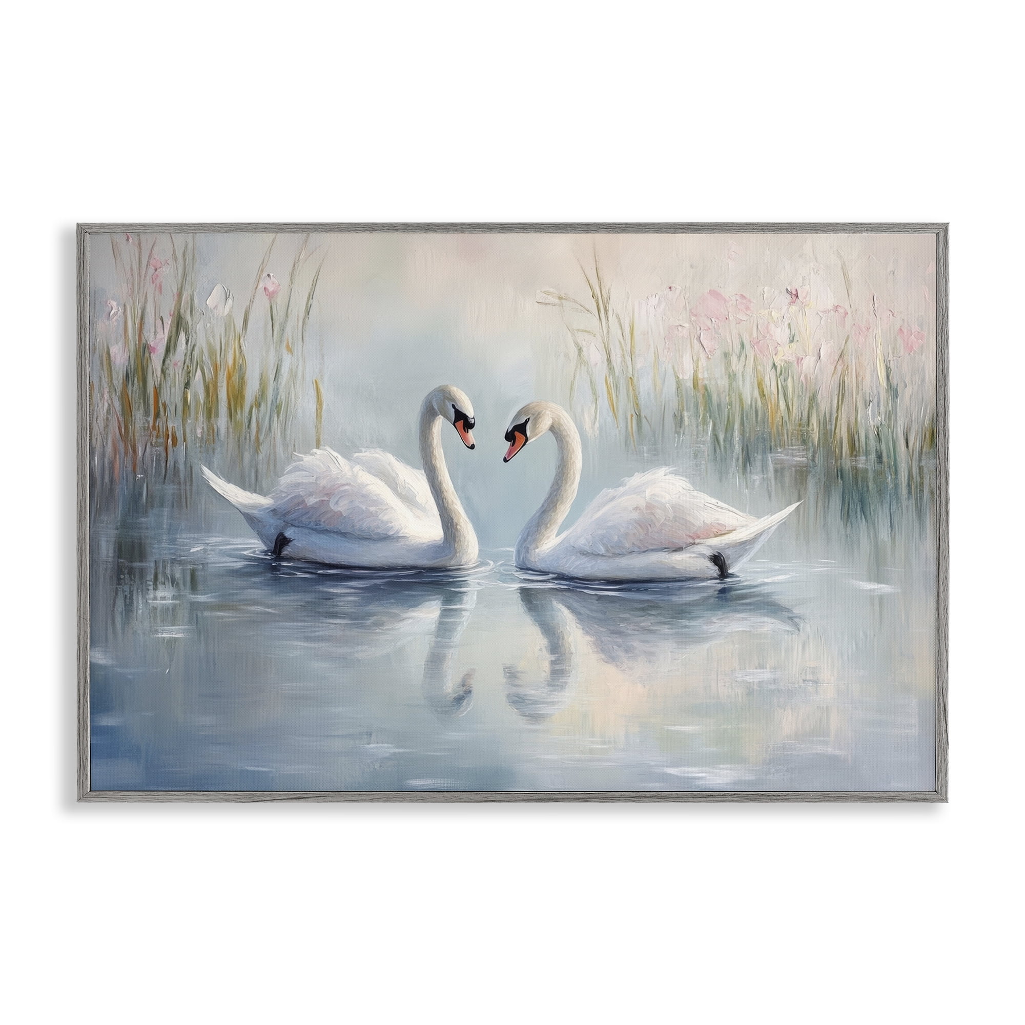 Stupell Industries Simple Swan Reflections Gray Framed Giclee Art, design by Petal Prints Design