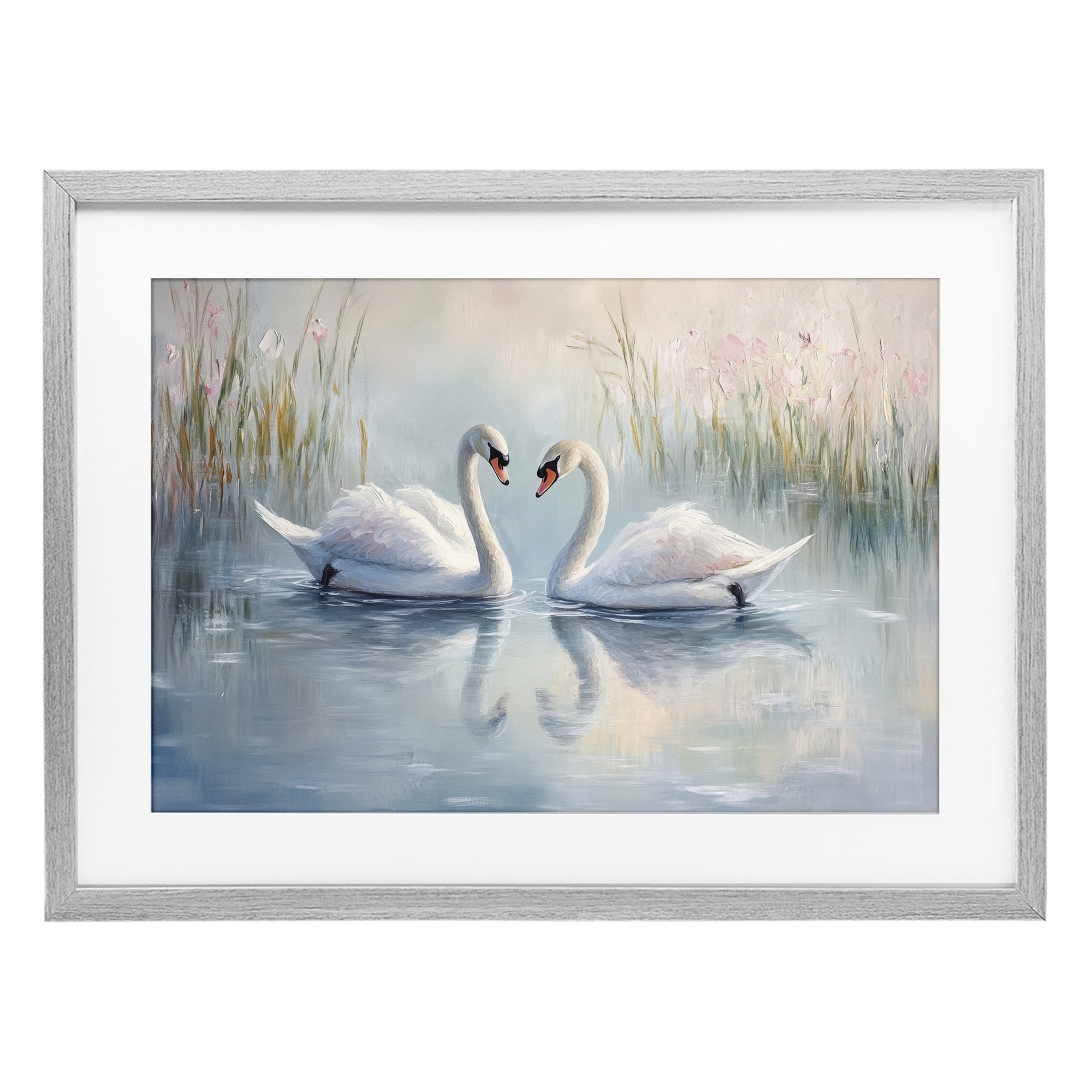 Stupell Industries Simple Swan Reflections Gray Framed Print Under Glass, design by Petal Prints Design
