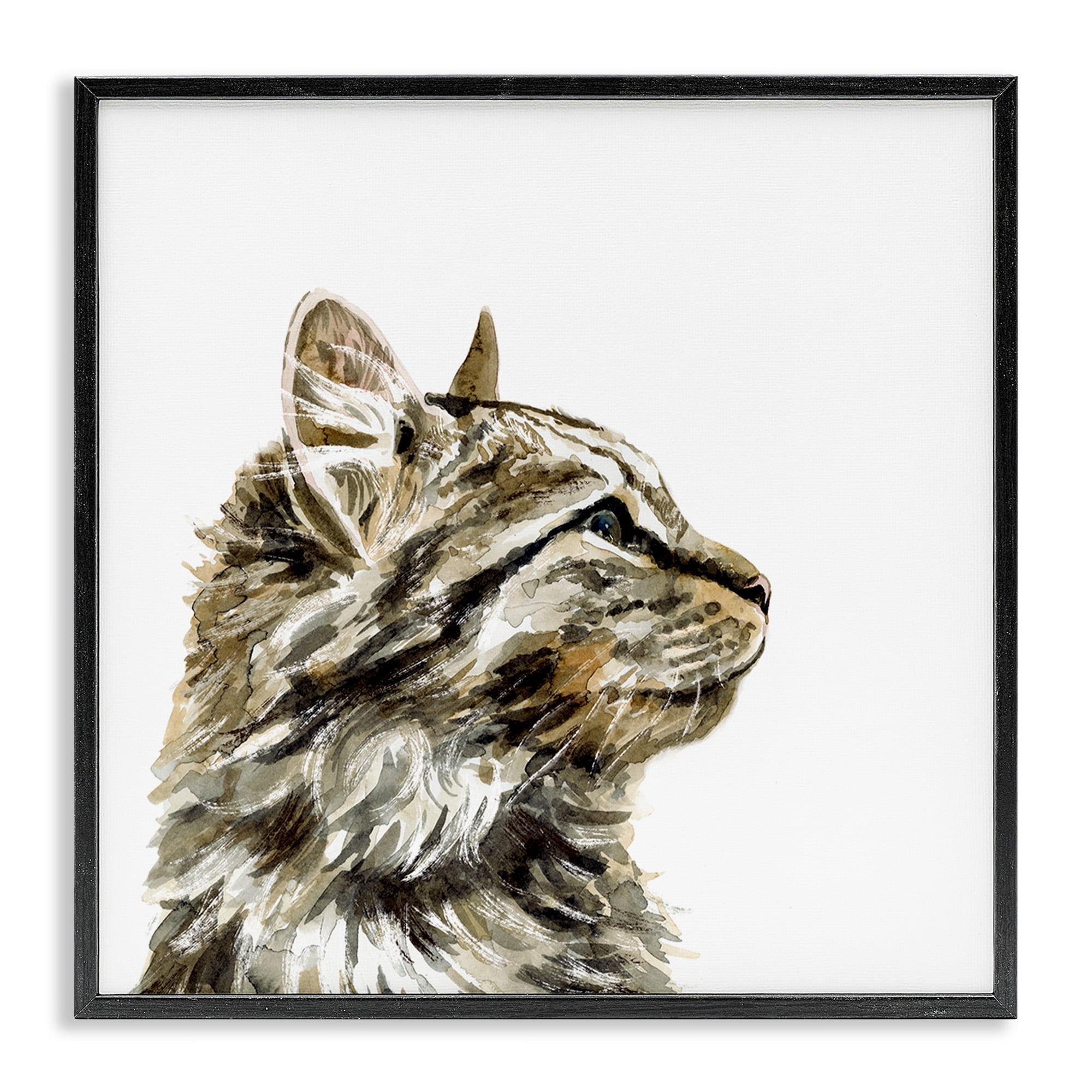 Stupell Industries Simple Tabby Cat Gaze Animals & Insects Painting Black Framed Art Print Wall Art, 17 x 17