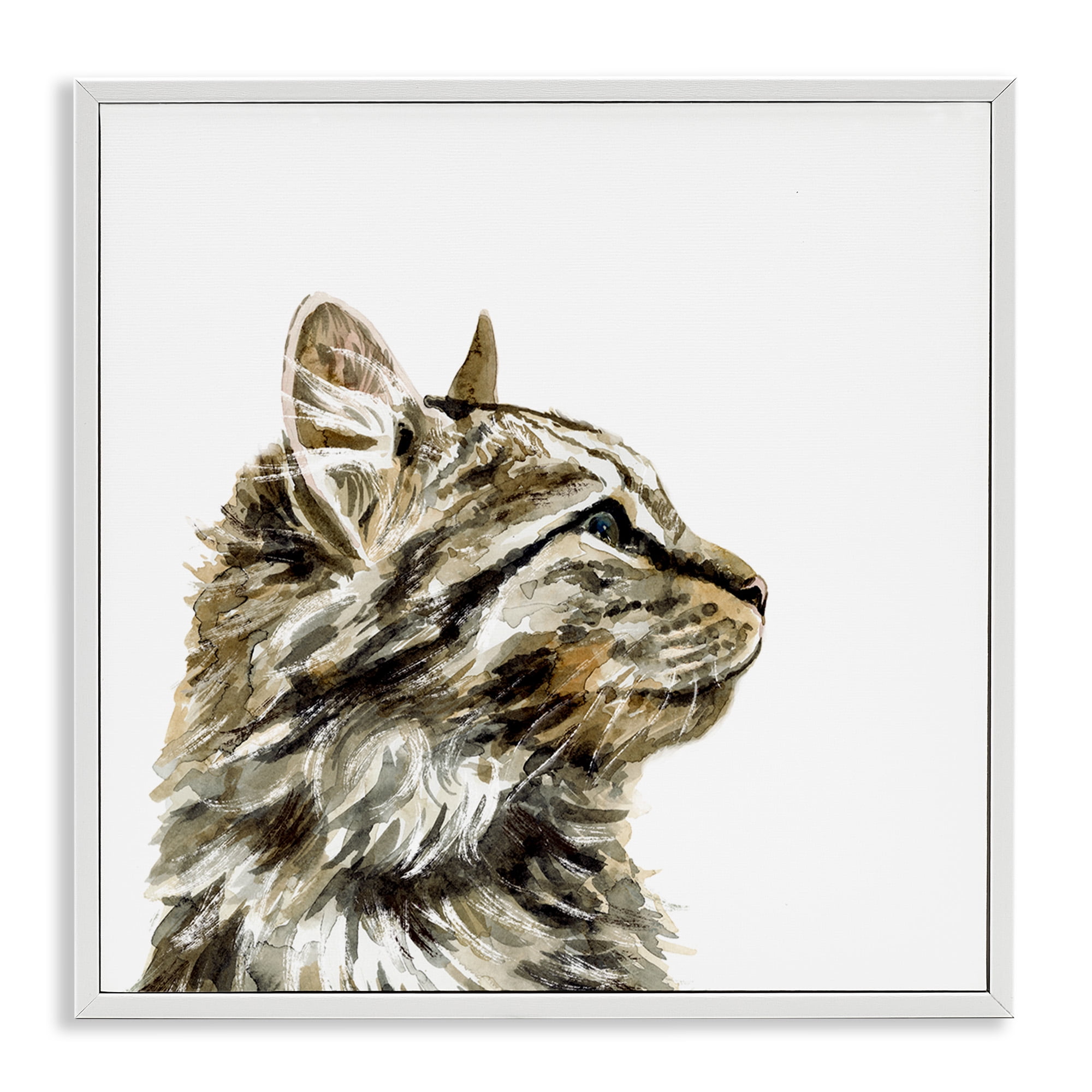Stupell Industries Simple Tabby Cat Gaze Animals & Insects Painting White Framed Art Print Wall Art, 12 x 12