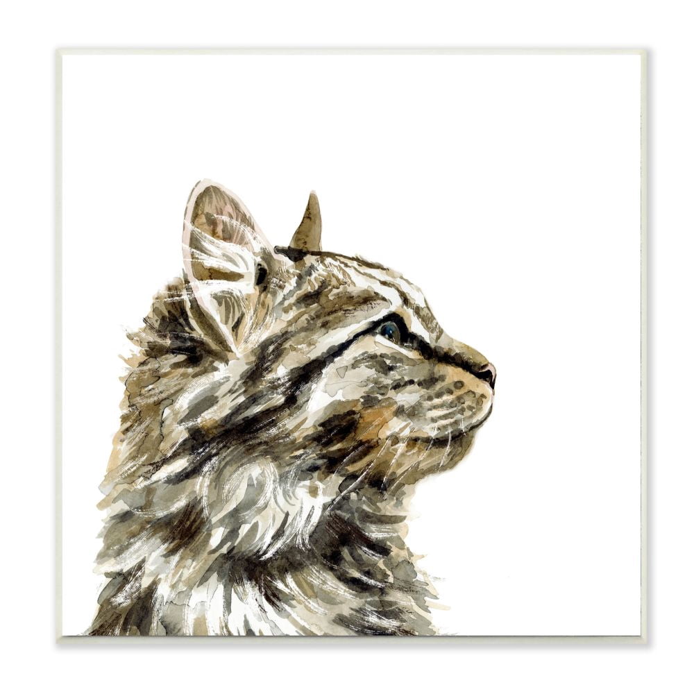 Stupell Industries Simple Tabby Cat Gaze Family Pet Portrait Designed by Victoria Barnes