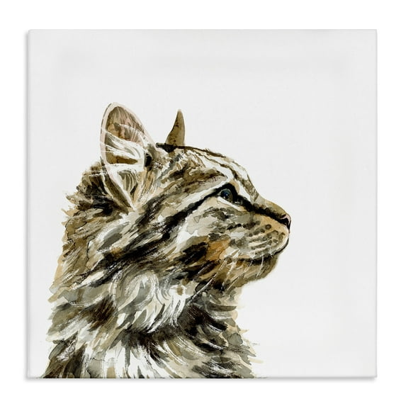 Stupell Industries Simple Tabby Cat Gaze Family Pet Portrait Graphic Art Gallery-Wrapped Canvas Print Wall Art, 24x24, by Victoria Barnes