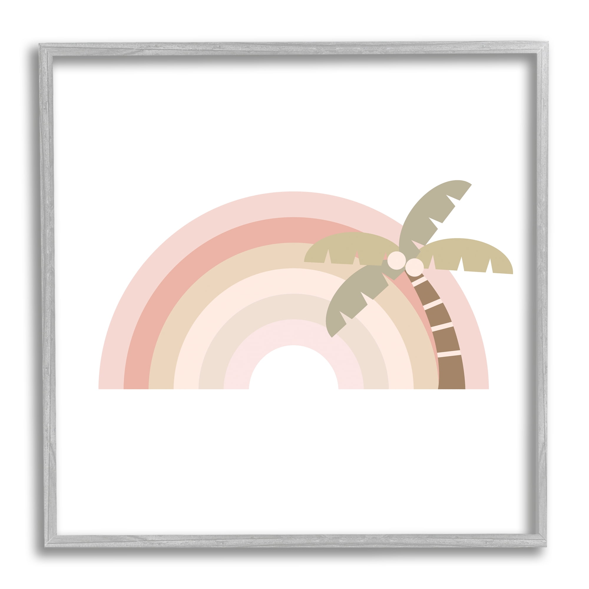 12" Pastel Rainbow Palm Tree Landscape Canvas Print in Gray Frame