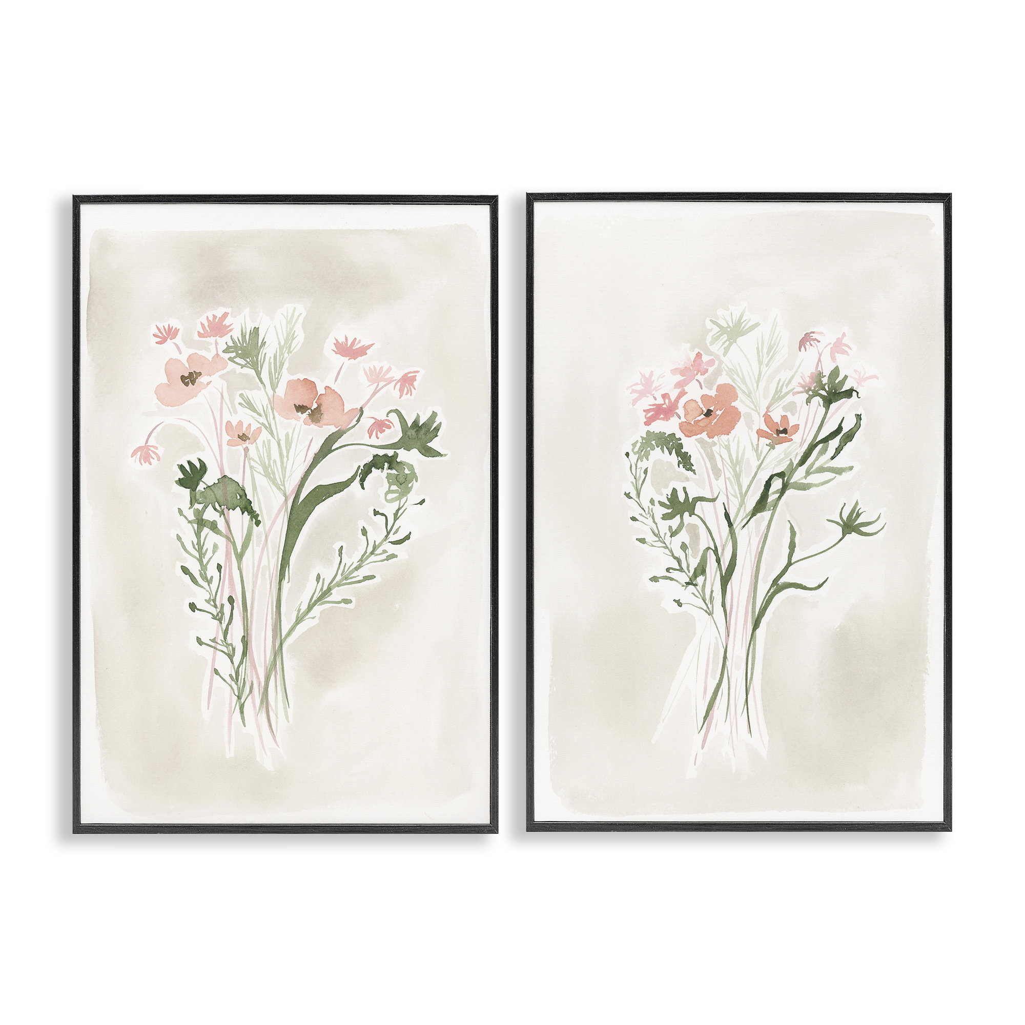 Stupell Industries Simple Watercolor Flowers Plants & Flowers Painting Black Framed Art Print Wall Art, 12 x 18, Set of 2