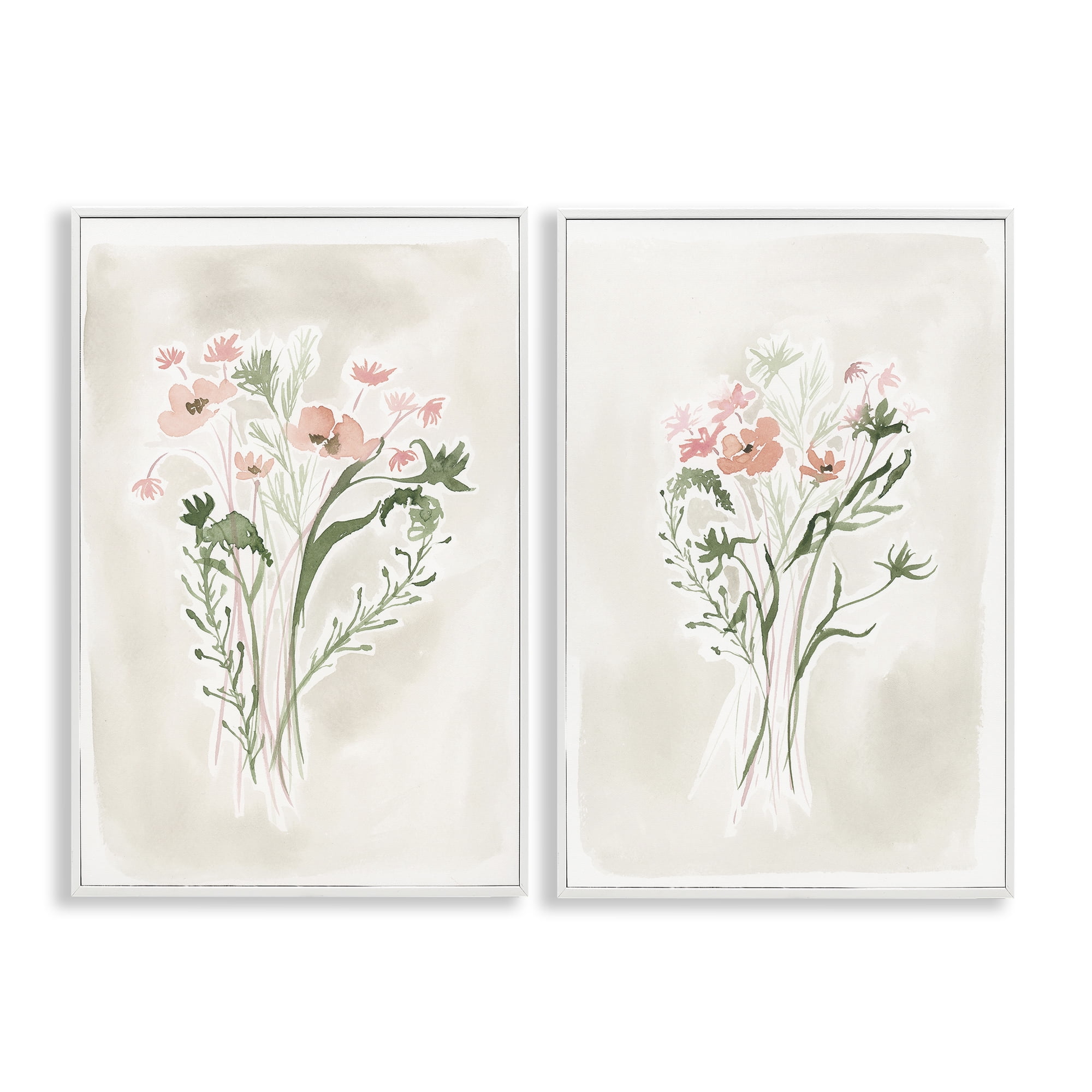 Stupell Industries Simple Watercolor Flowers Plants & Flowers Painting White Framed Art Print Wall Art, 16 x 24, Set of 2