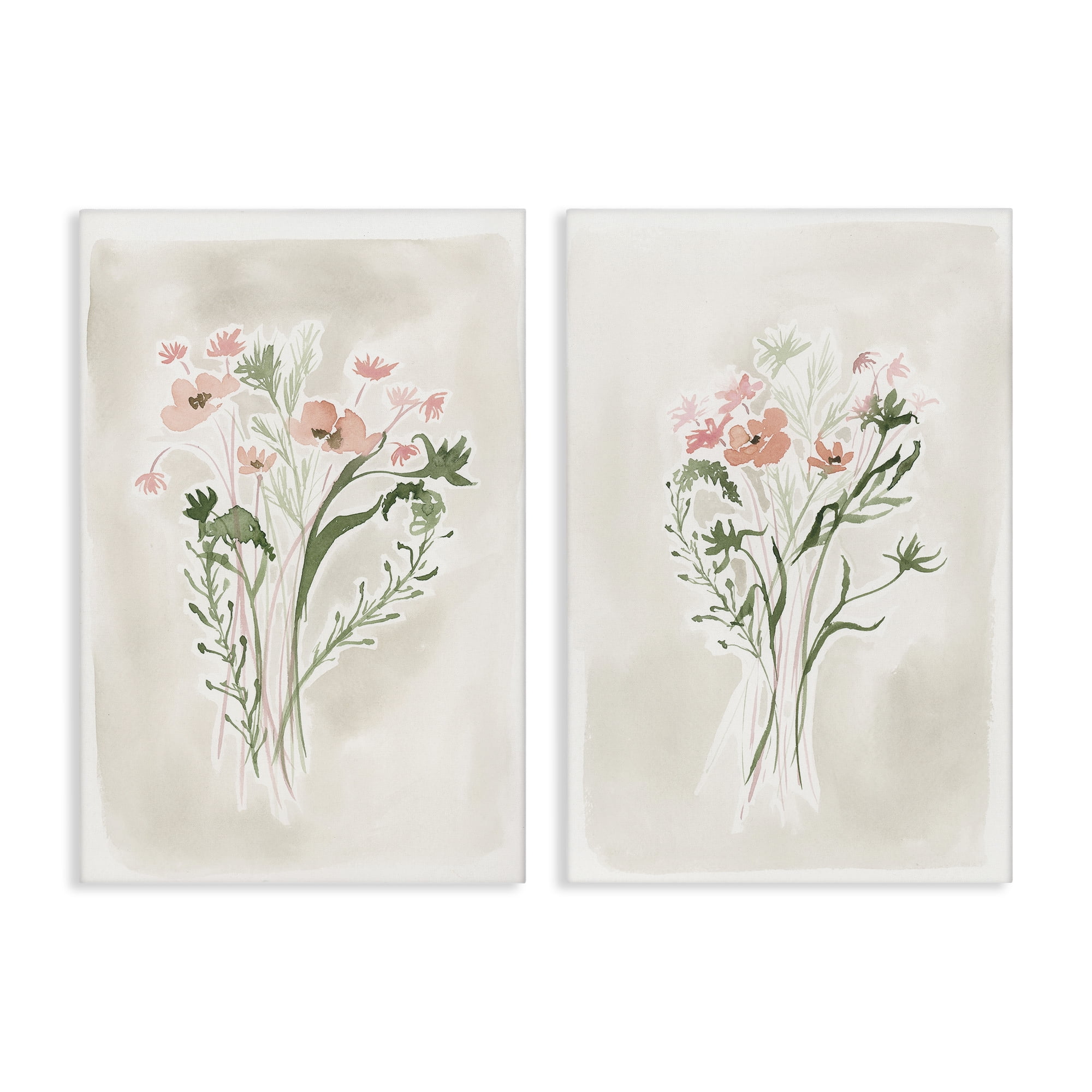Stupell Industries Simple Watercolor Flowers Plants & Flowers Painting Wrapped Canvas Art Print Wall Art, 16 x 24, Set of 2
