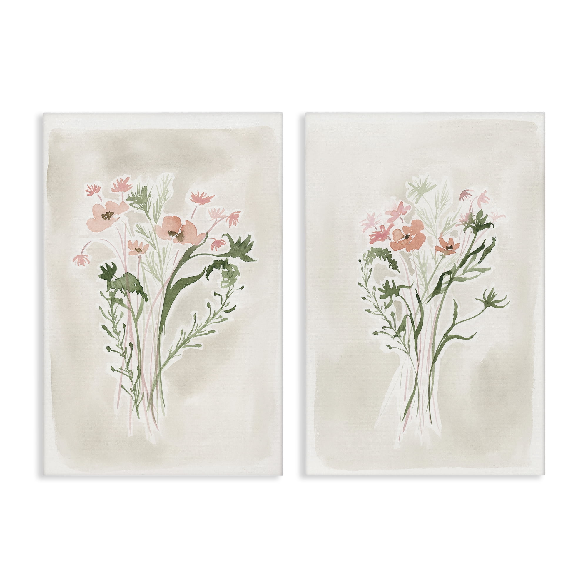 Stupell Industries Simple Watercolor Flowers Plants & Flowers Painting Wrapped Canvas Art Print Wall Art, 20 x 30, Set of 2