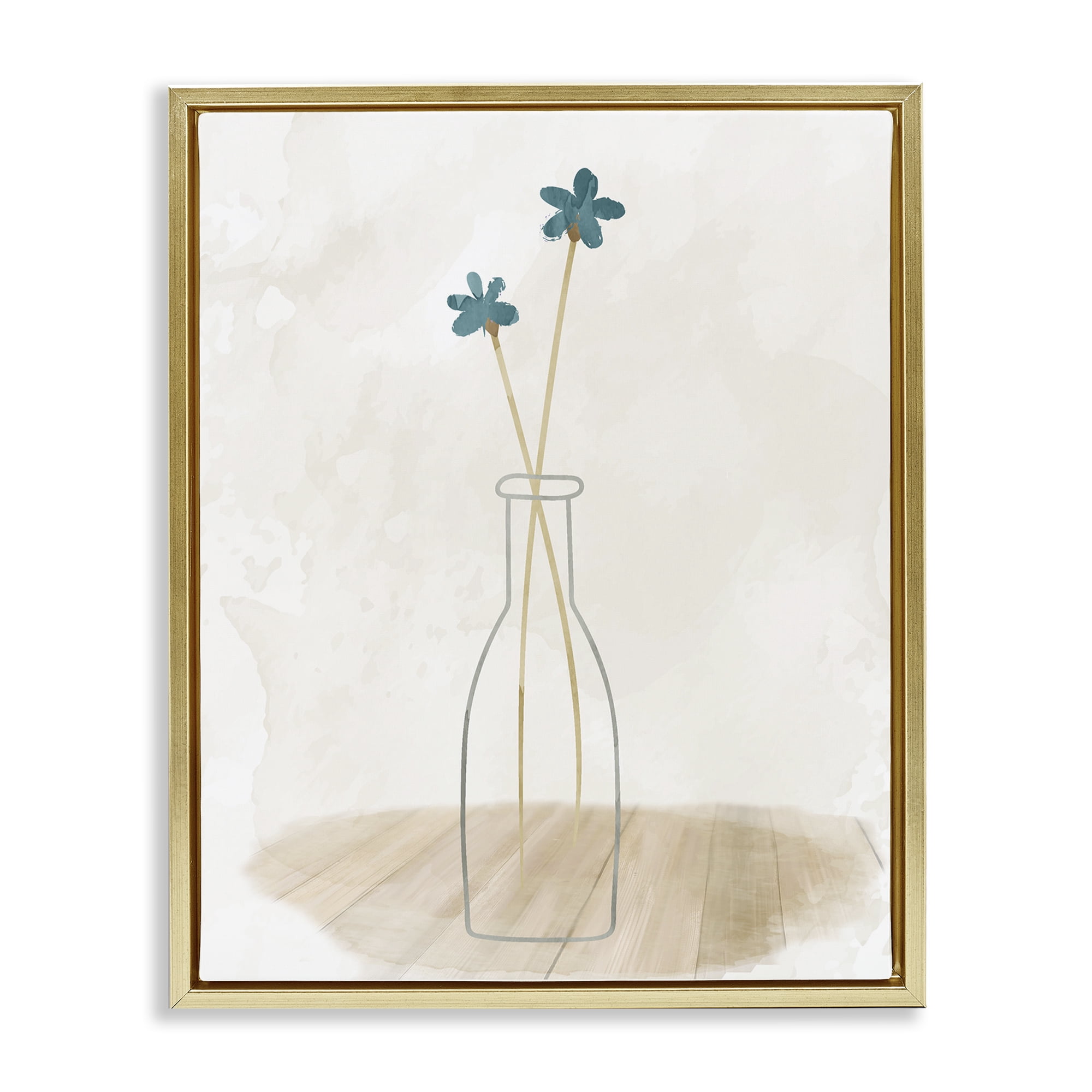 Stupell Industries Simple Watercolor Vase Botanical & Floral Painting Gold Floater Framed Art Print Wall Art, 17 x 21