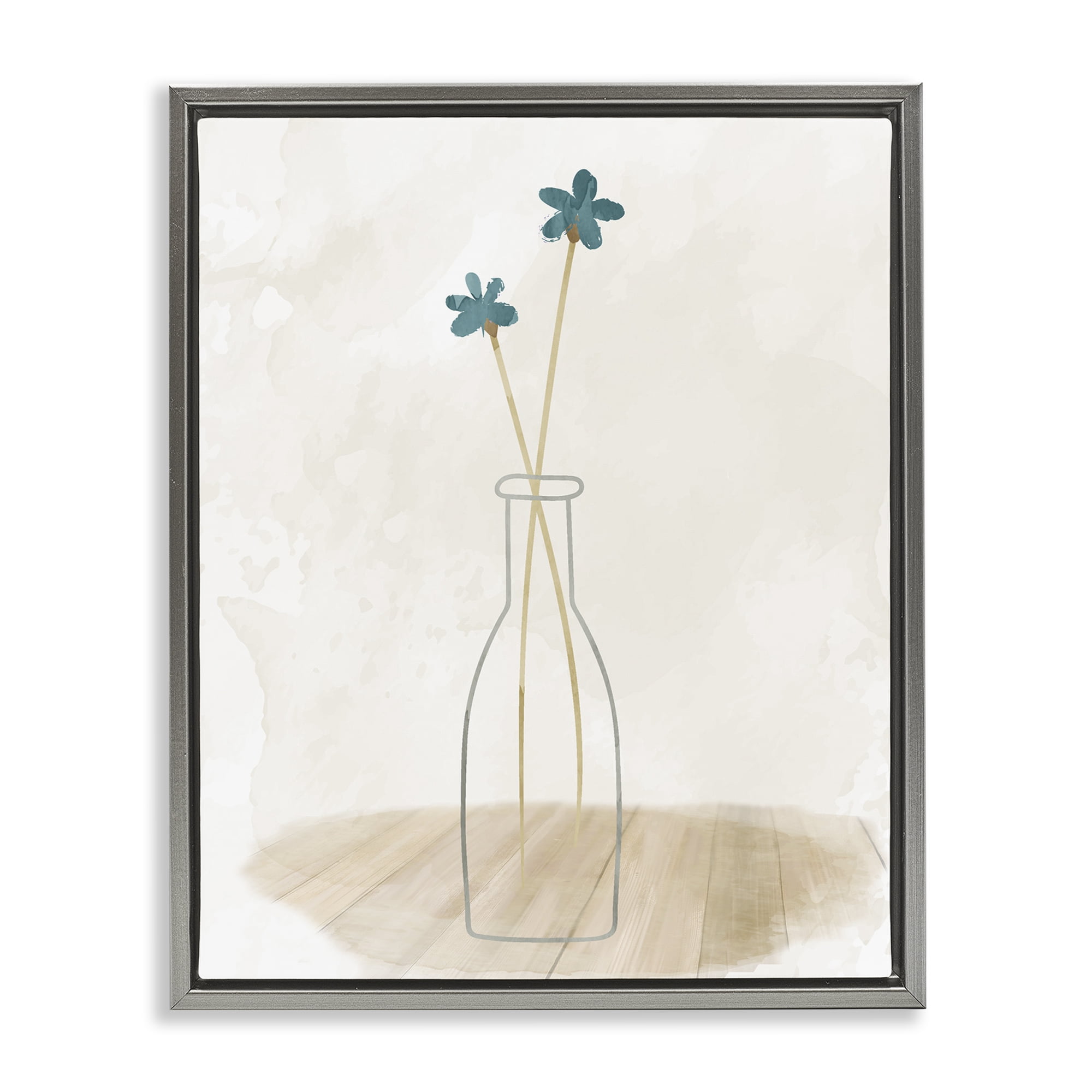 Stupell Industries Simple Watercolor Vase Botanical & Floral Painting Gray Floater Framed Art Print Wall Art, 17 x 21