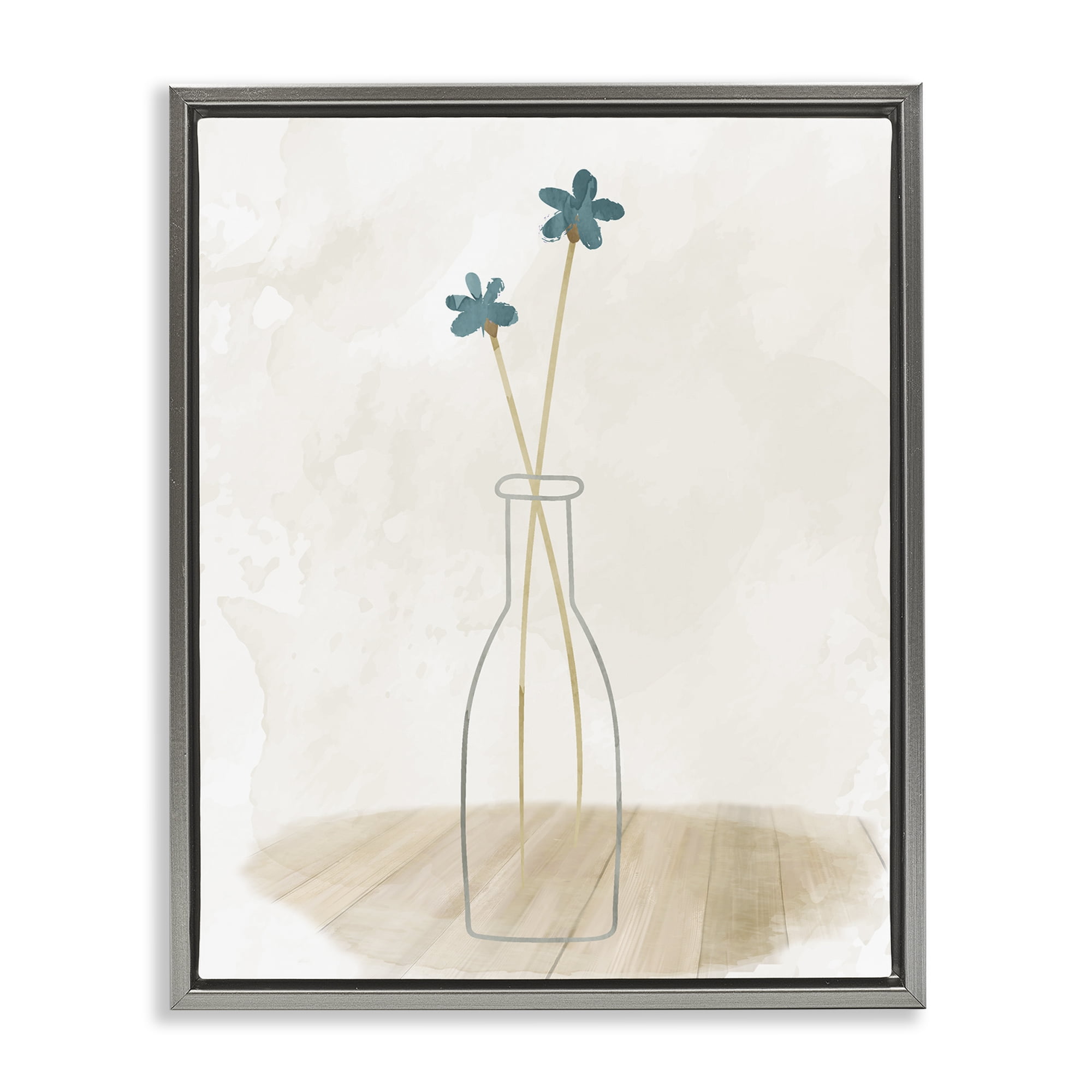 Stupell Industries Simple Watercolor Vase Botanical & Floral Painting Gray Floater Framed Art Print Wall Art, 25 x 31