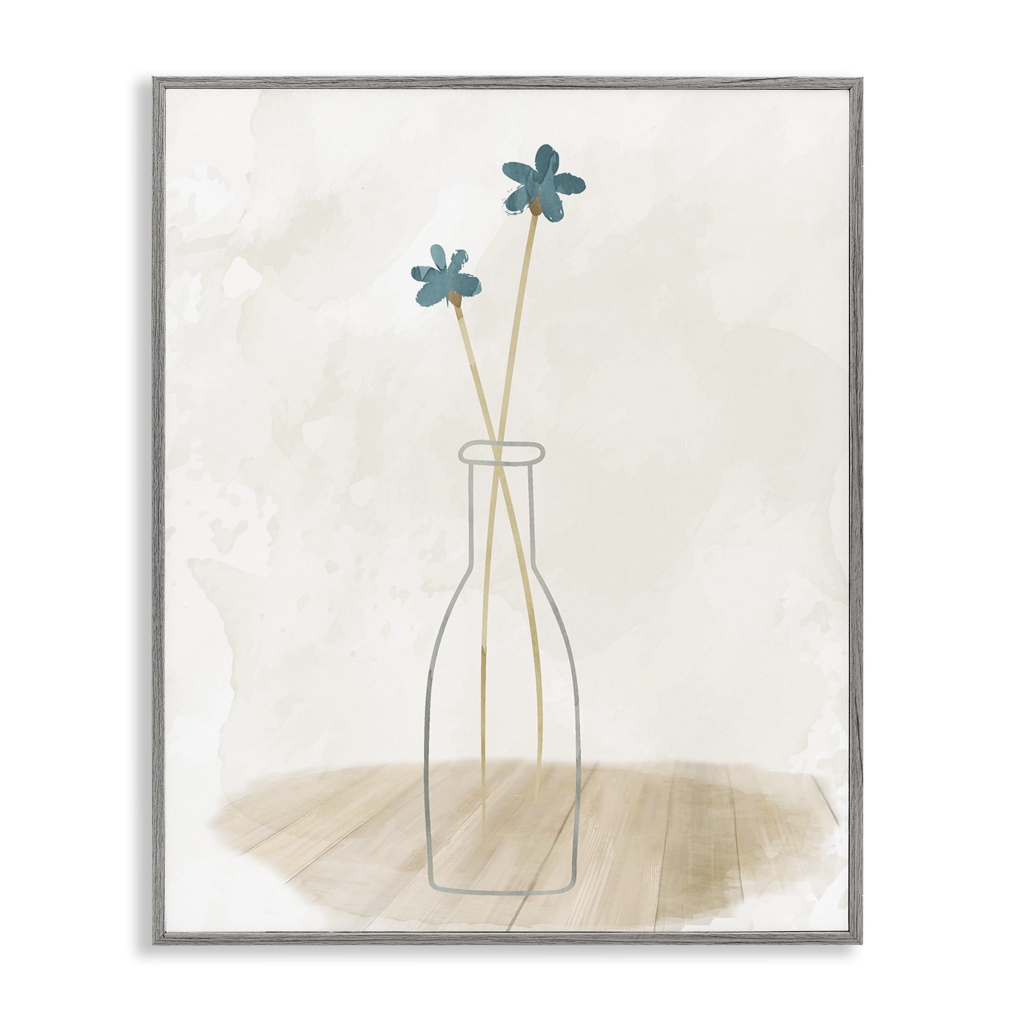 Stupell Industries Simple Watercolor Vase Botanical & Floral Painting Gray Framed Art Print Wall Art, 11 x 14