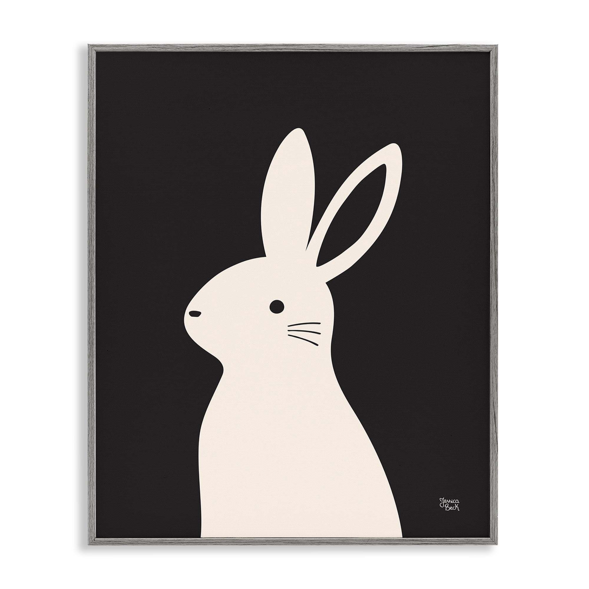 Stupell Industries Simple White Bunny Animals Painting Gray Framed Art Print Wall Art, 11 x 14