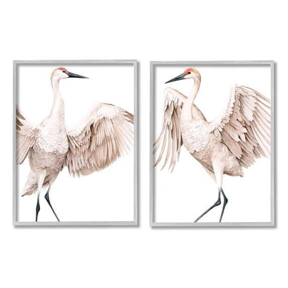 Stupell Industries Simple White Crane Birds Standing Open Wings Illustration, 24 x 30, Design by Grace Popp