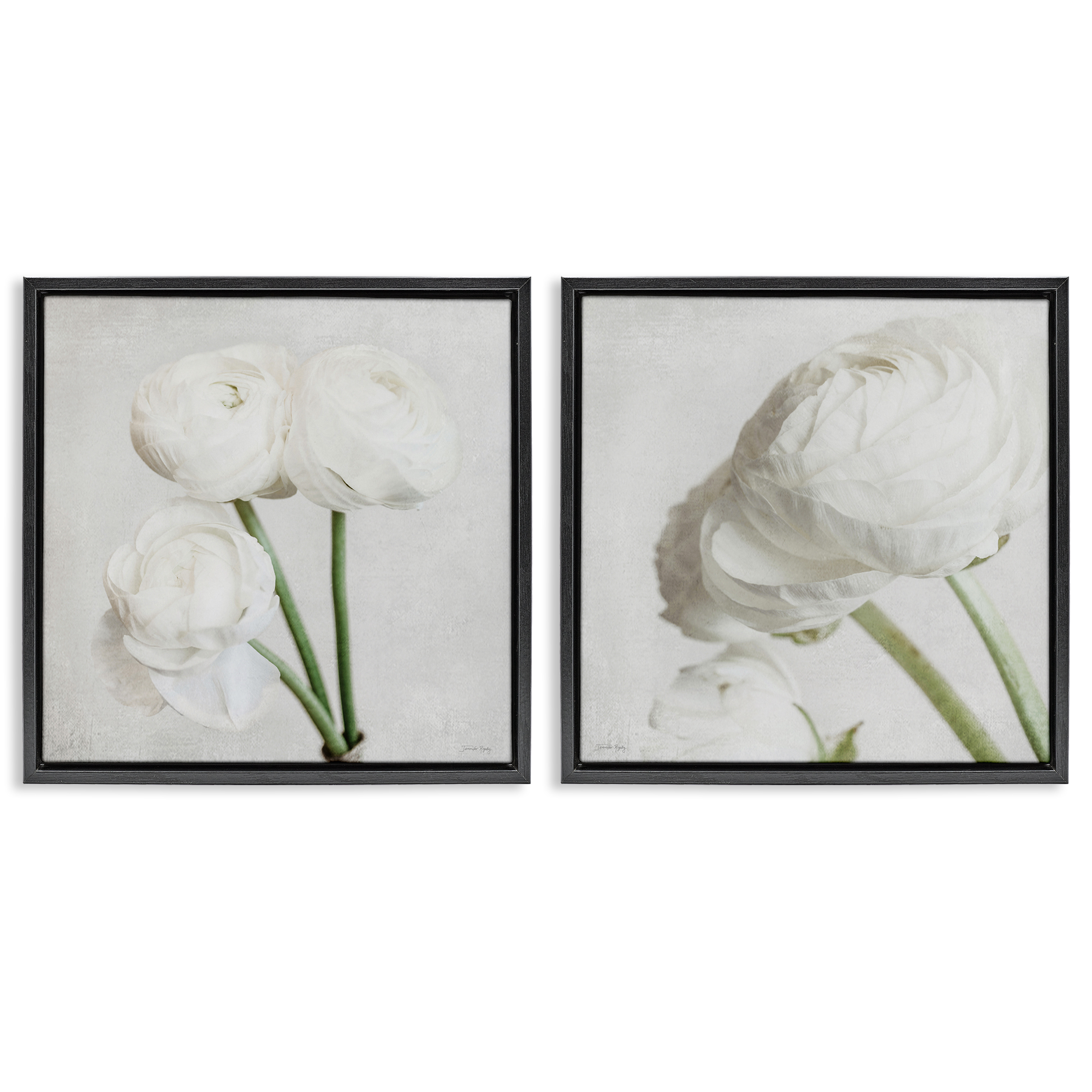 Stupell Industries Simple White Peony Stems Plants & Flowers Painting Black Floater Framed Canvas Art Print Wall Art, 25 x 25, Set of 2