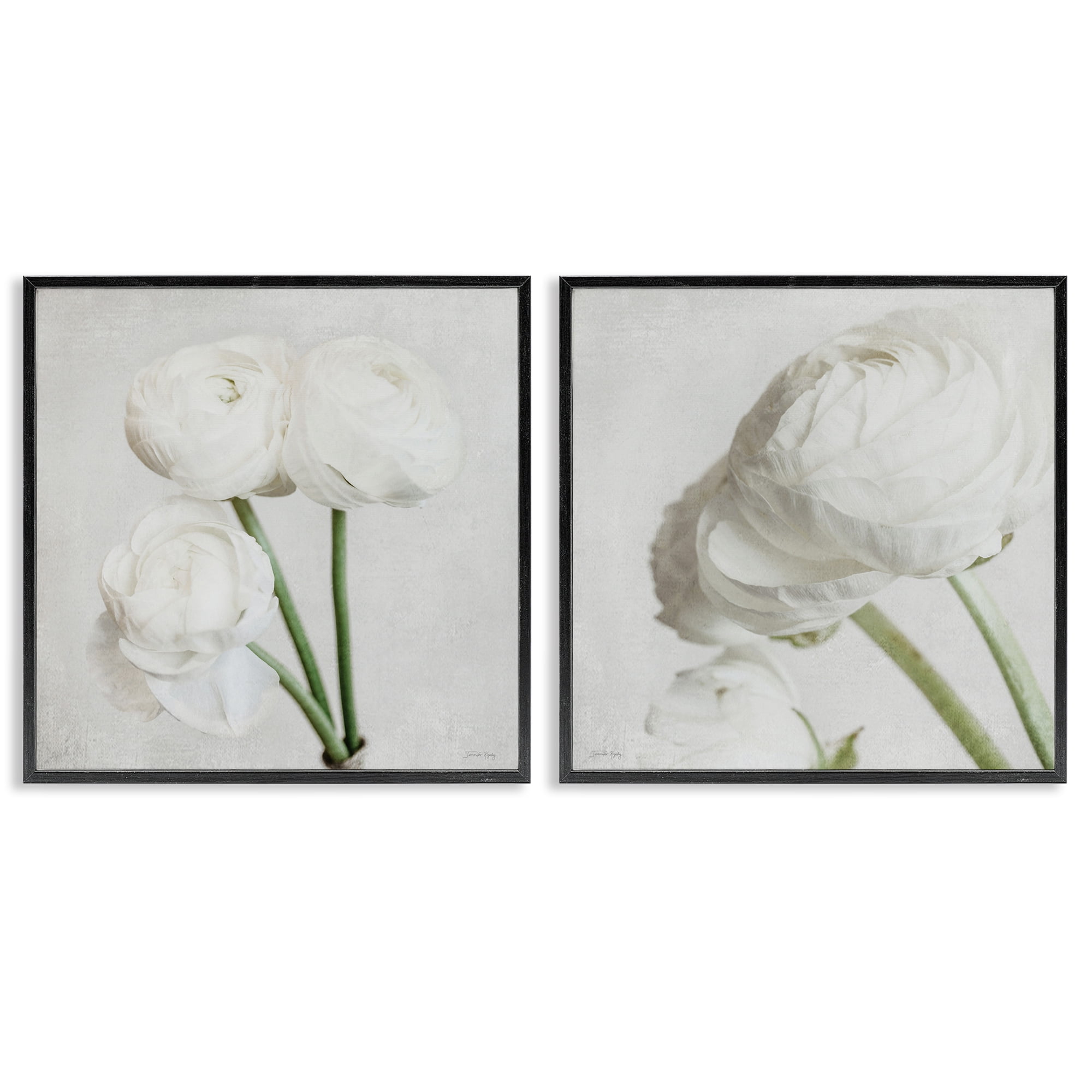 Stupell Industries Simple White Peony Stems Plants & Flowers Painting Black Framed Art Print Wall Art, 24 x 24, Set of 2