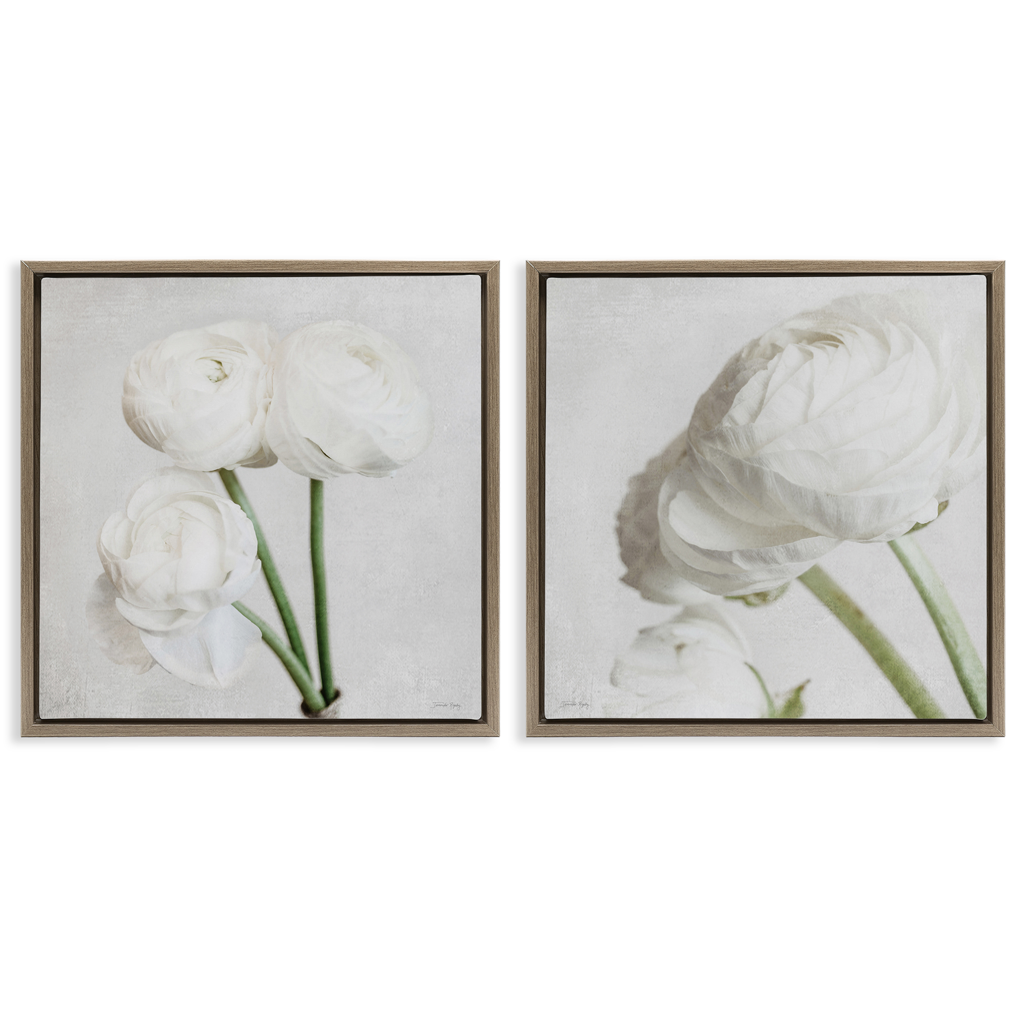Stupell Industries Simple White Peony Stems Plants & Flowers Painting Brown Floater Framed Canvas Art Print Wall Art, 18 x 18, Set of 2