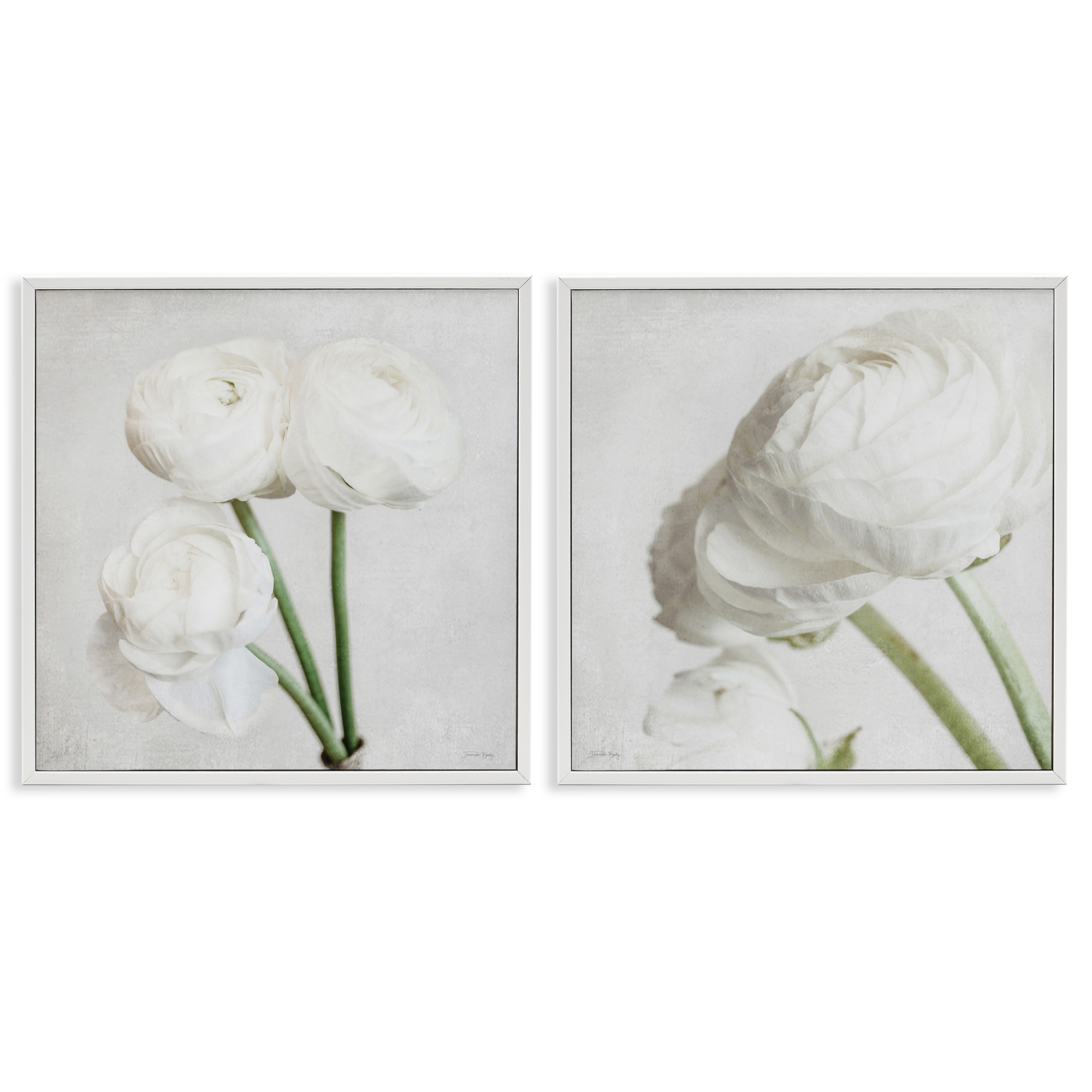 Stupell Industries Simple White Peony Stems Plants & Flowers Painting White Framed Art Print Wall Art, 24 x 24, Set of 2