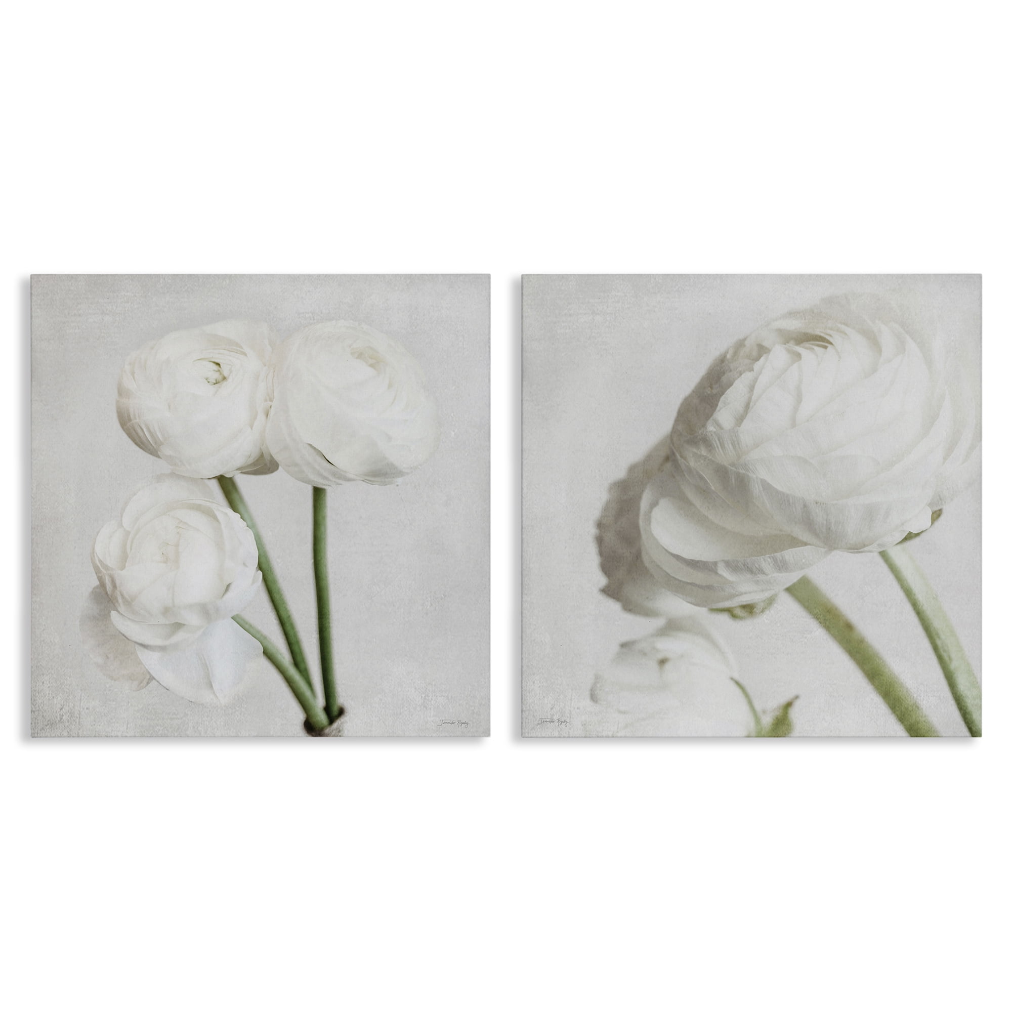 Stupell Industries Simple White Peony Stems Plants & Flowers Painting Wrapped Canvas Art Print Wall Art, 24 x 24, Set of 2